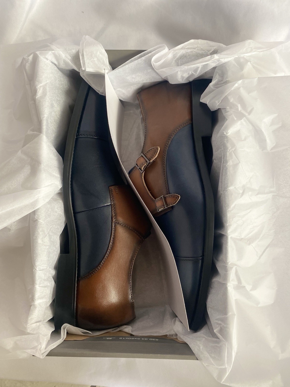 Stacy Adams Raythorne Cap Toe Double Monk Strap Navy Brown Leather Oxford Men 11