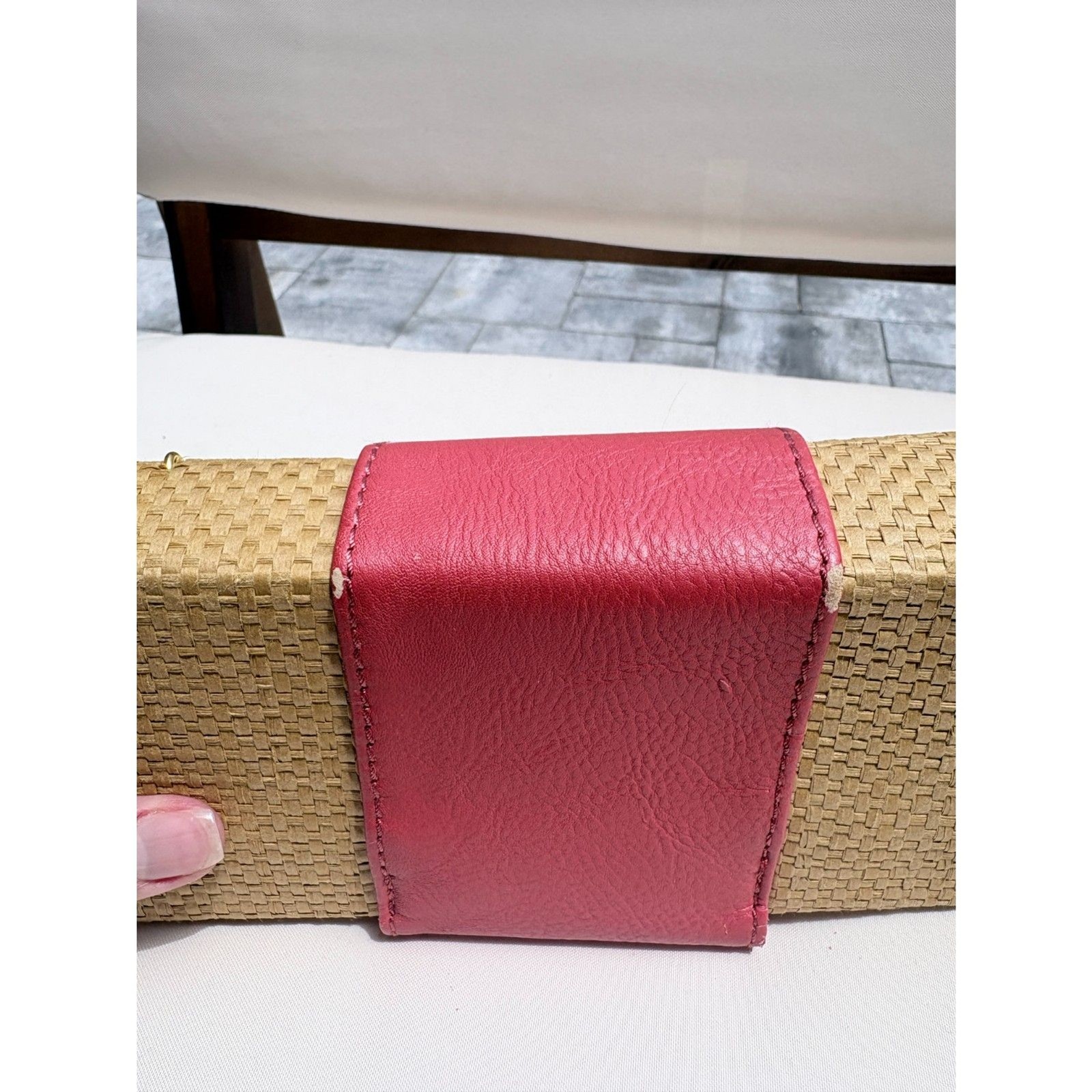 Mud Pie Woven Straw Clutch Wallet Pink Faux Leather Sand Dollar Accent