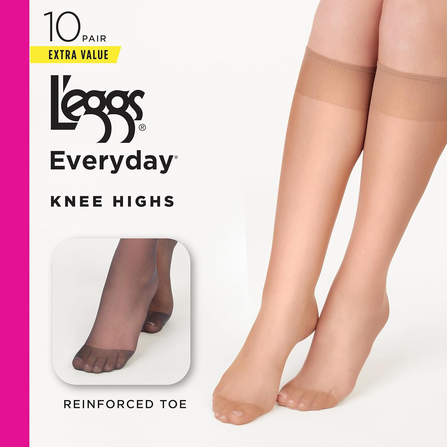 L’Eggs Everyday Women’S Knee High Stockings, Reinforced Toe, 100% Nylon, One Siz