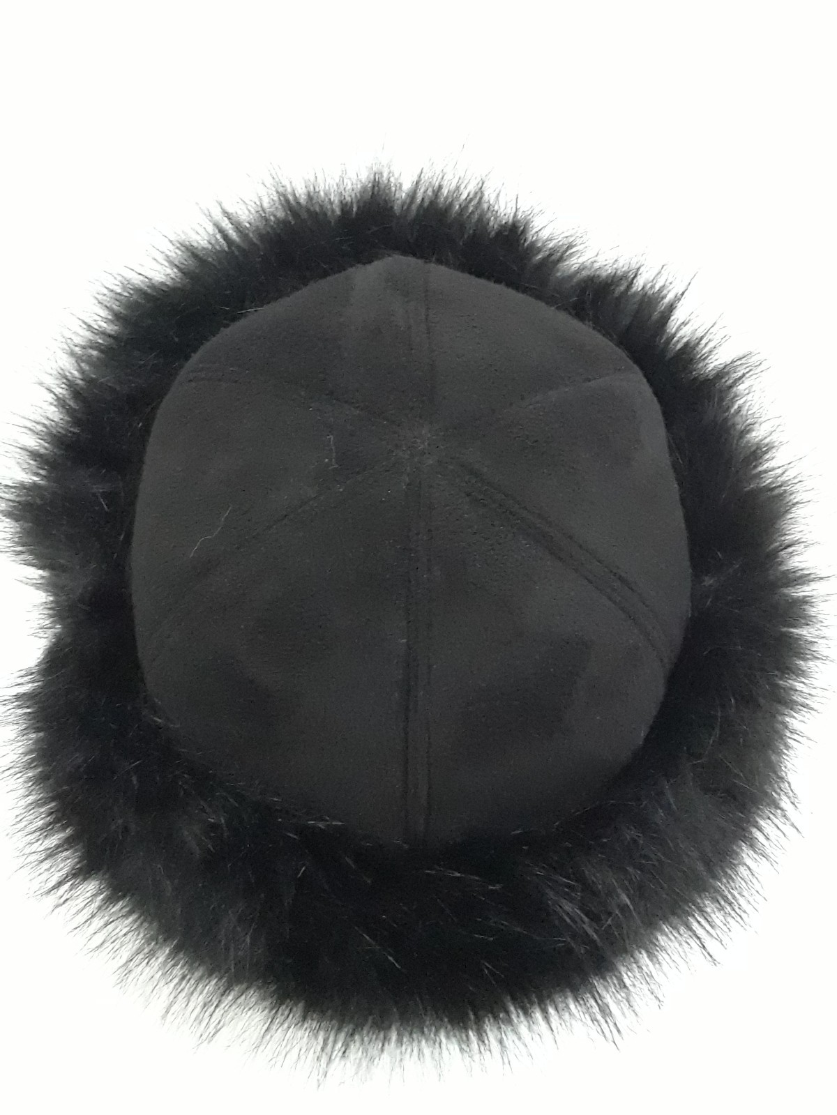 Women Black Russian Faux Fox Fur Hat Fluffy Winter Outdoor Suede Cap 7.5 in