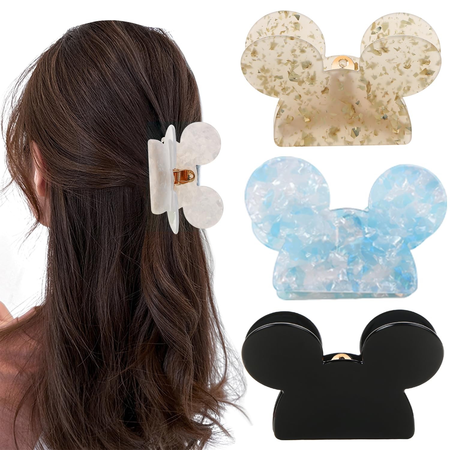 3Pcs Mouse Head Hair Clips, BENOSPACE Acrylic 1 Count (Pack of 1), colorful