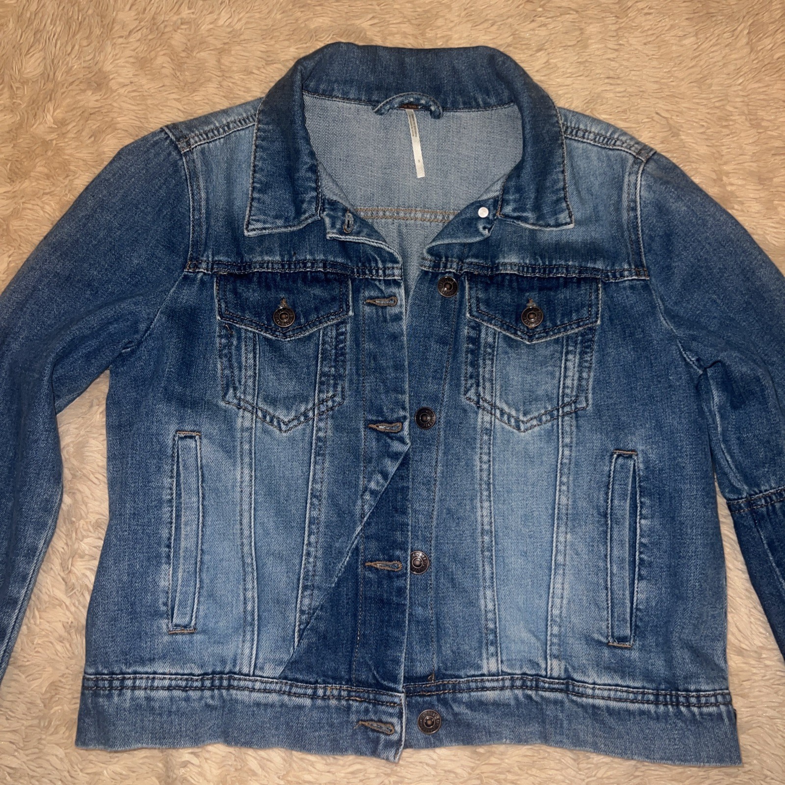 Free People Denim Jacket Womens Small Blue Button Front Cropped Jean