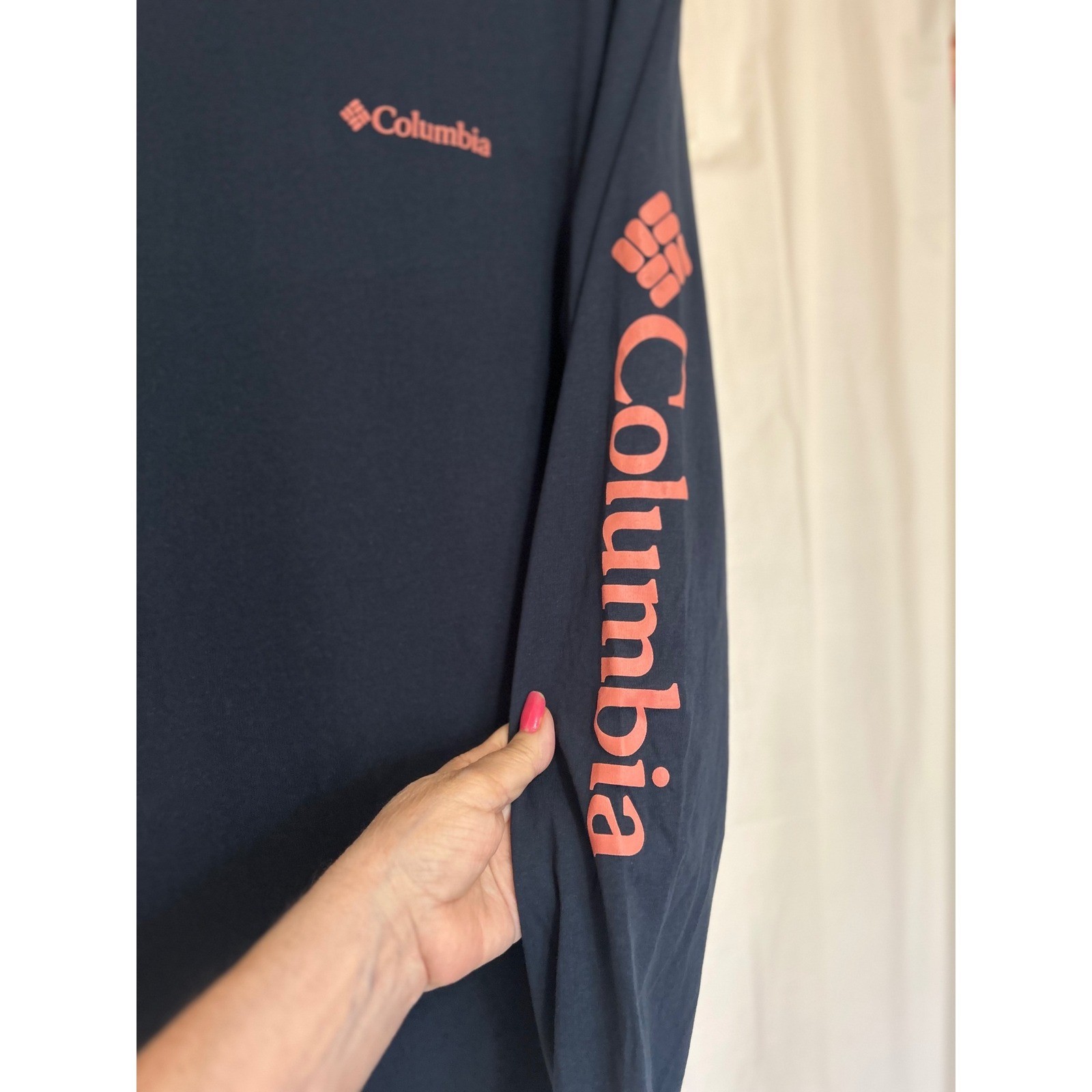Columbia T-Shirt Long Sleeve Graphic Logo Mens Size M Charcoal Grey Orange New
