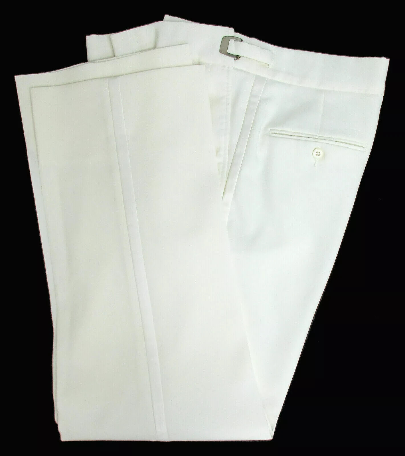 Men’s White Tuxedo Pants Adjustable Waist with Satin Stripe Machine Washable
