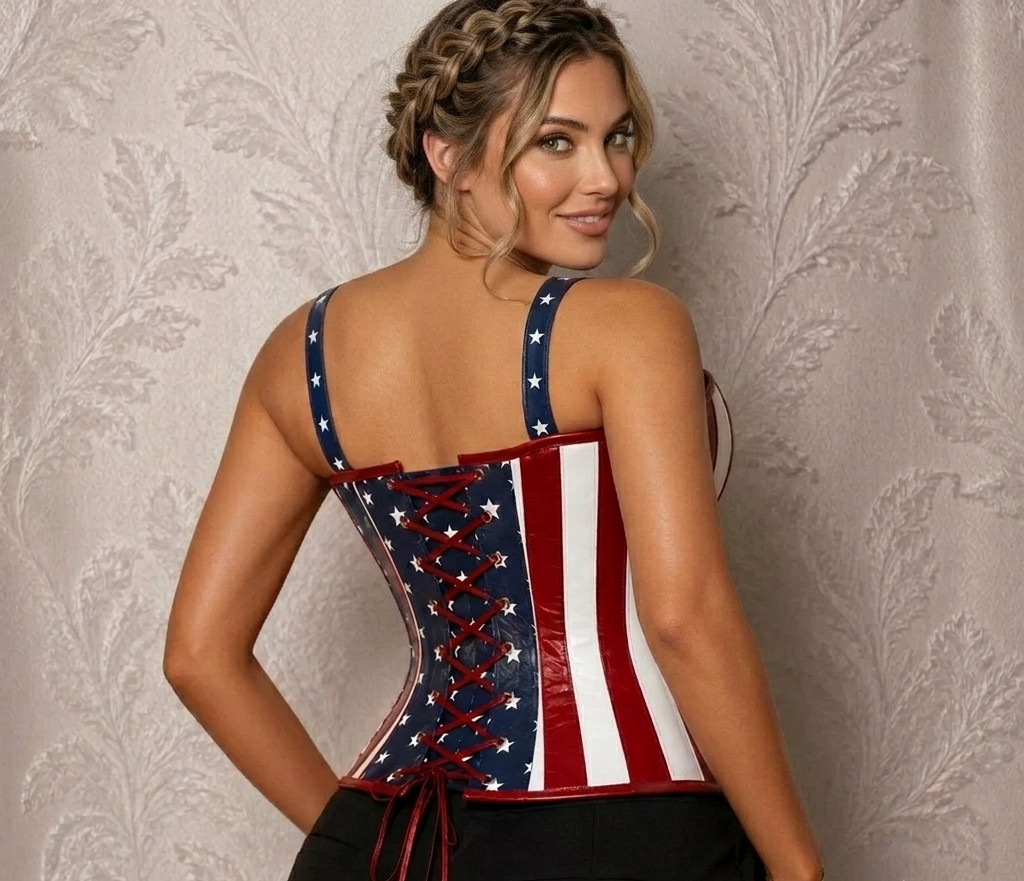 Custom Made Women’s USA Flag Leather Corset Top Patriotic Bustier Vest