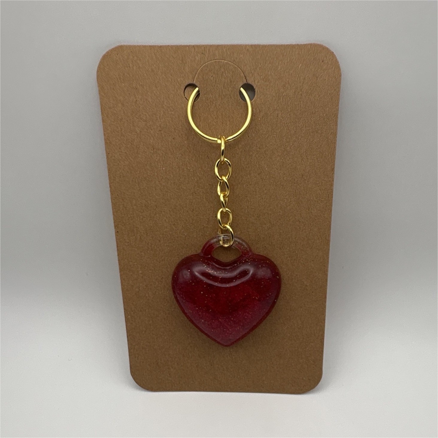 Gold Tone Metal Key Chain with Red Heart Charm, Heart Theme Women’s
