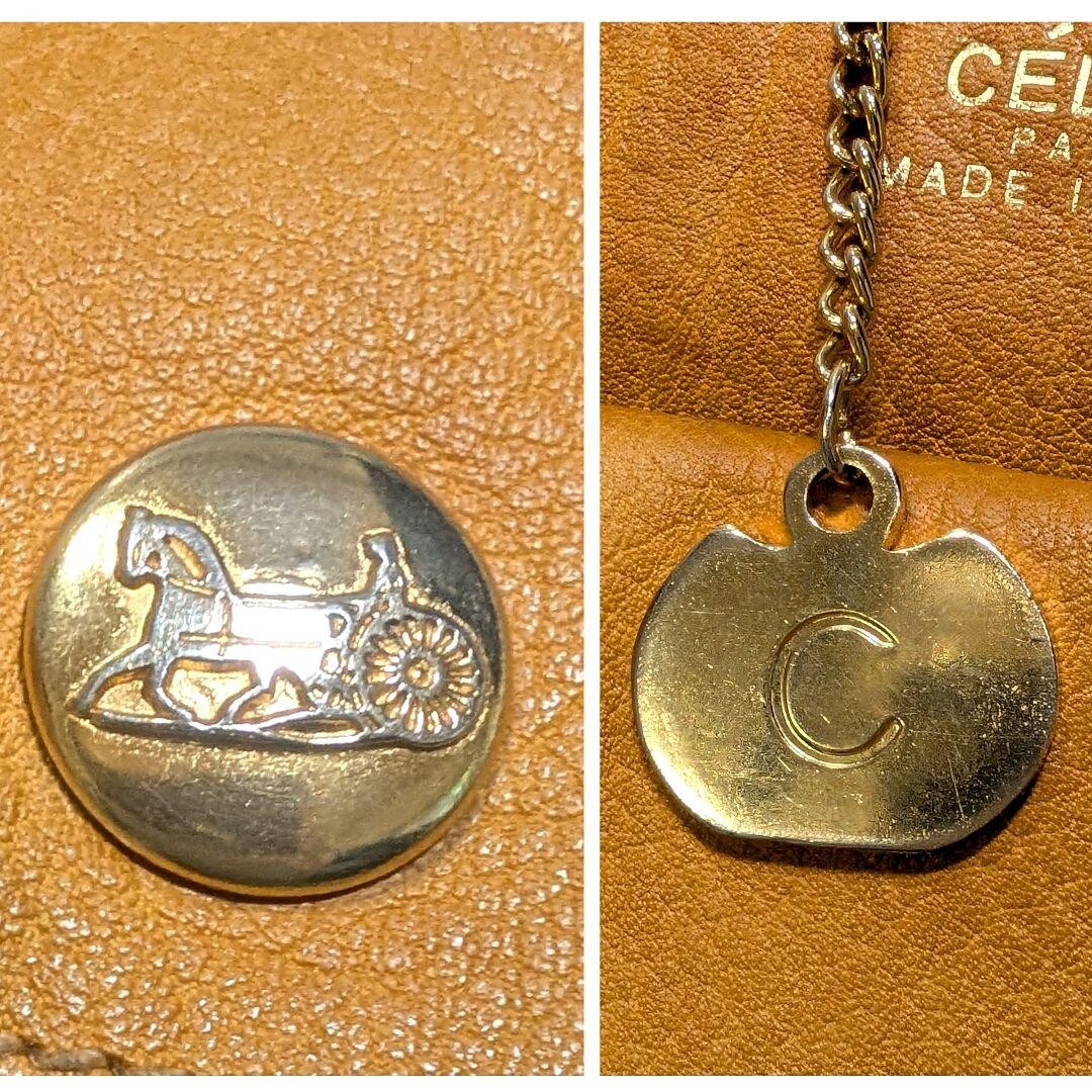 CELINE Shoulder Bag Embossed Leather Horse carriage logo Vintage Auth From Japan