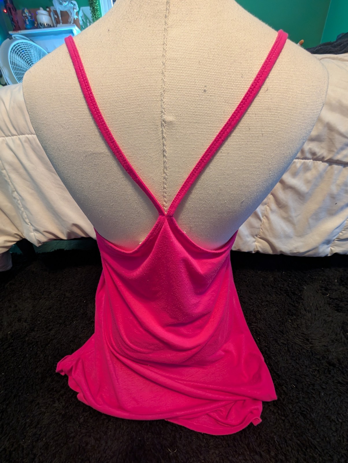 OP Fuchsia Chiffon Fringe Camisole Tank Top Spaghetti Straps Size M