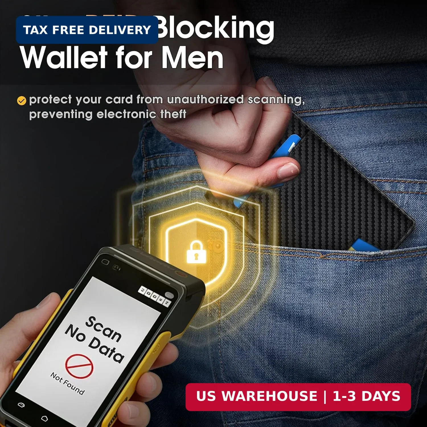 Men’s Slim Carbon Fiber Wallet RFID Blocking Thin Bifold Card Holder 10+ Cards