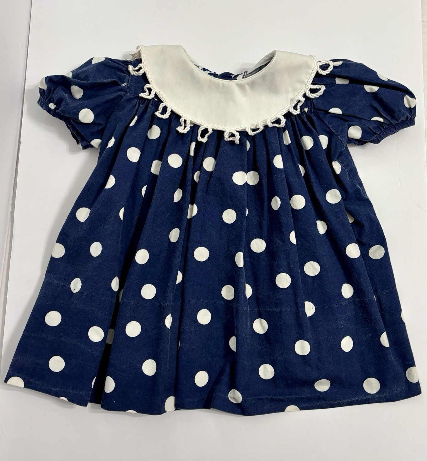 Vintage Mondays Child Dress 24 Months Polka Dot Peter Pan Collar Navy Blue USA
