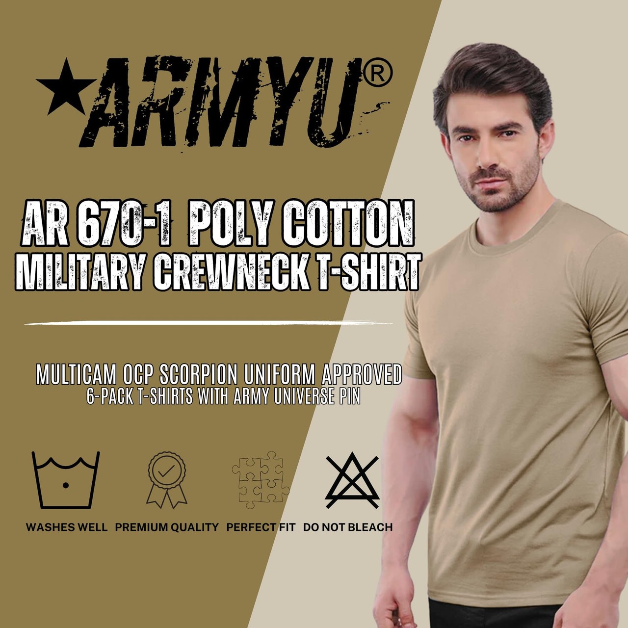 AR 670-1 Army Compliant Coyote Brown Mens Military T-Shirt MultiCam OCP 6-Pack