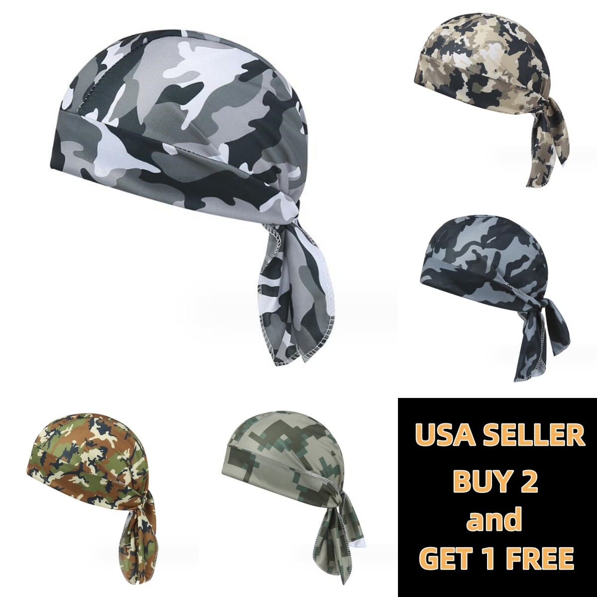 Camouflage Motorcycle Wrap Biker Du Do Black Doo Rag Head Skull Cap Durag