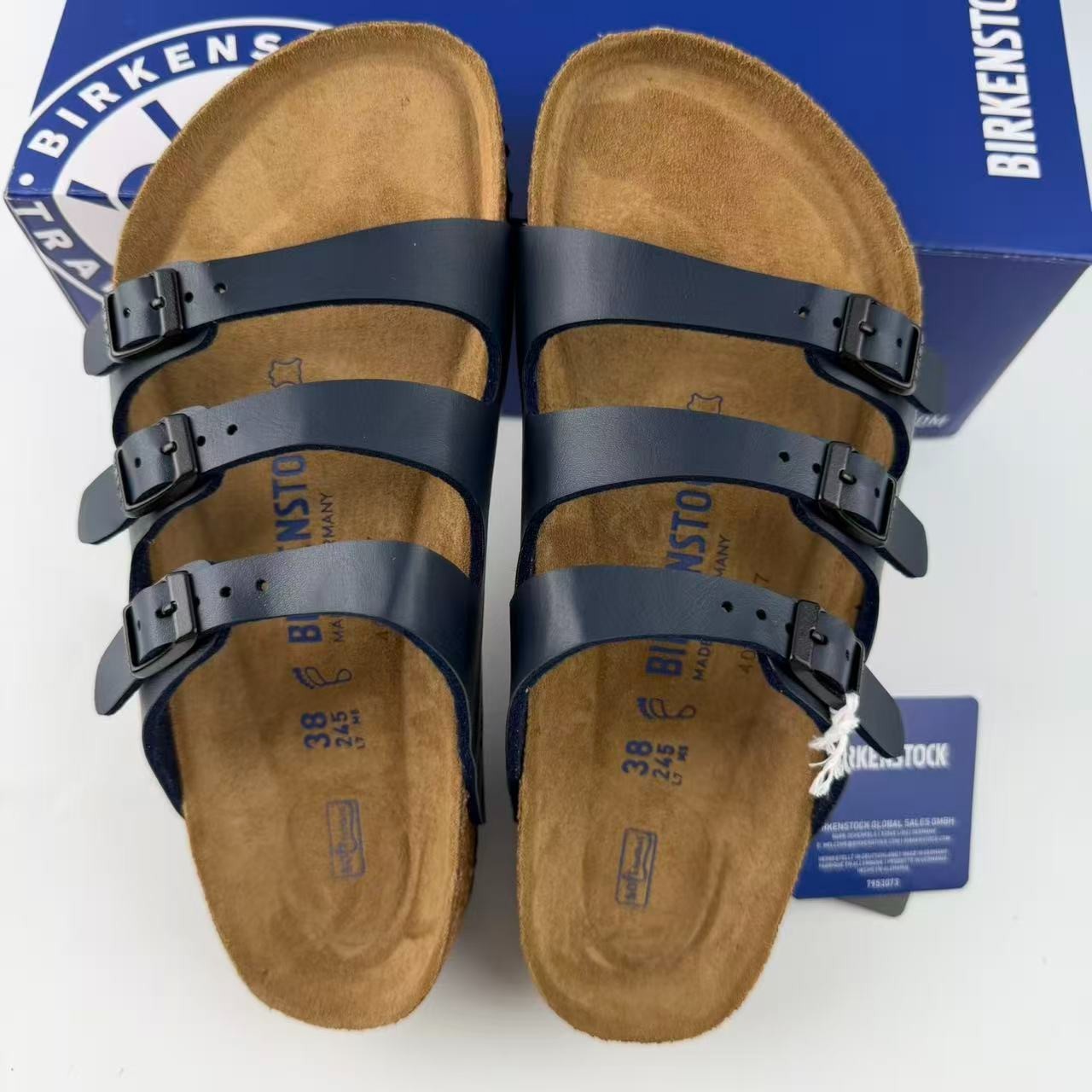 Birkenstock Florida Soft Footbed Birko-Flor Leather Unisex Sandals Black/Blue