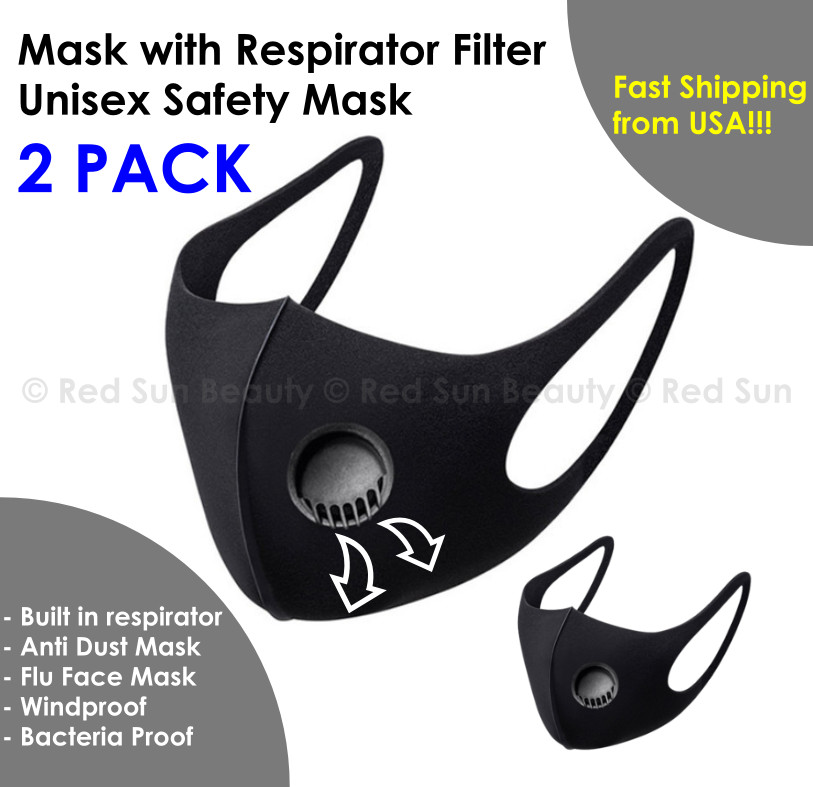 (2ea) RESPIRATOR FILTER FASHION FACE BLACK MASK WASHABLE & REUSABLE