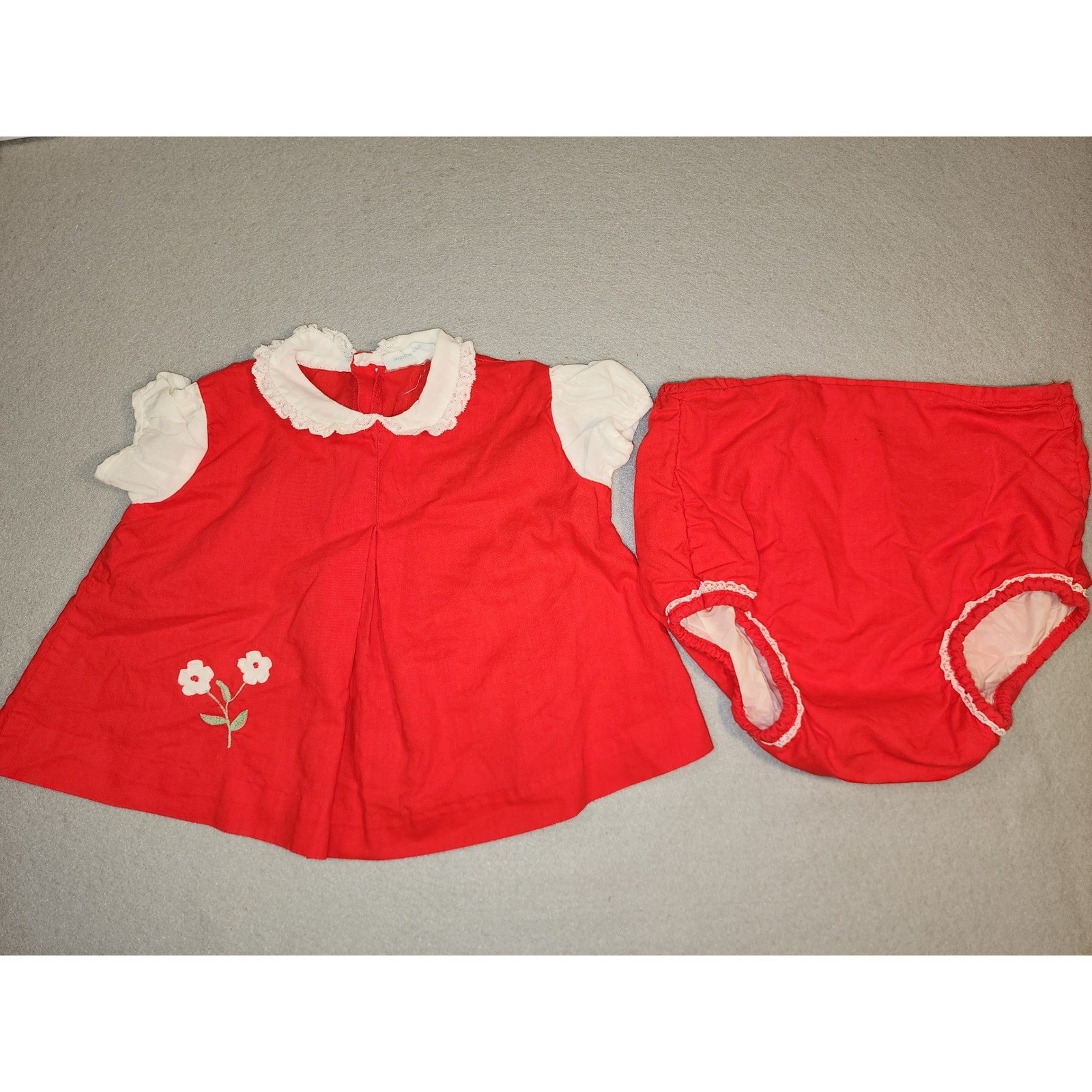 Nannette Vintage Dress Set Baby Red Excellent Floral Lace Peter Pan Collar