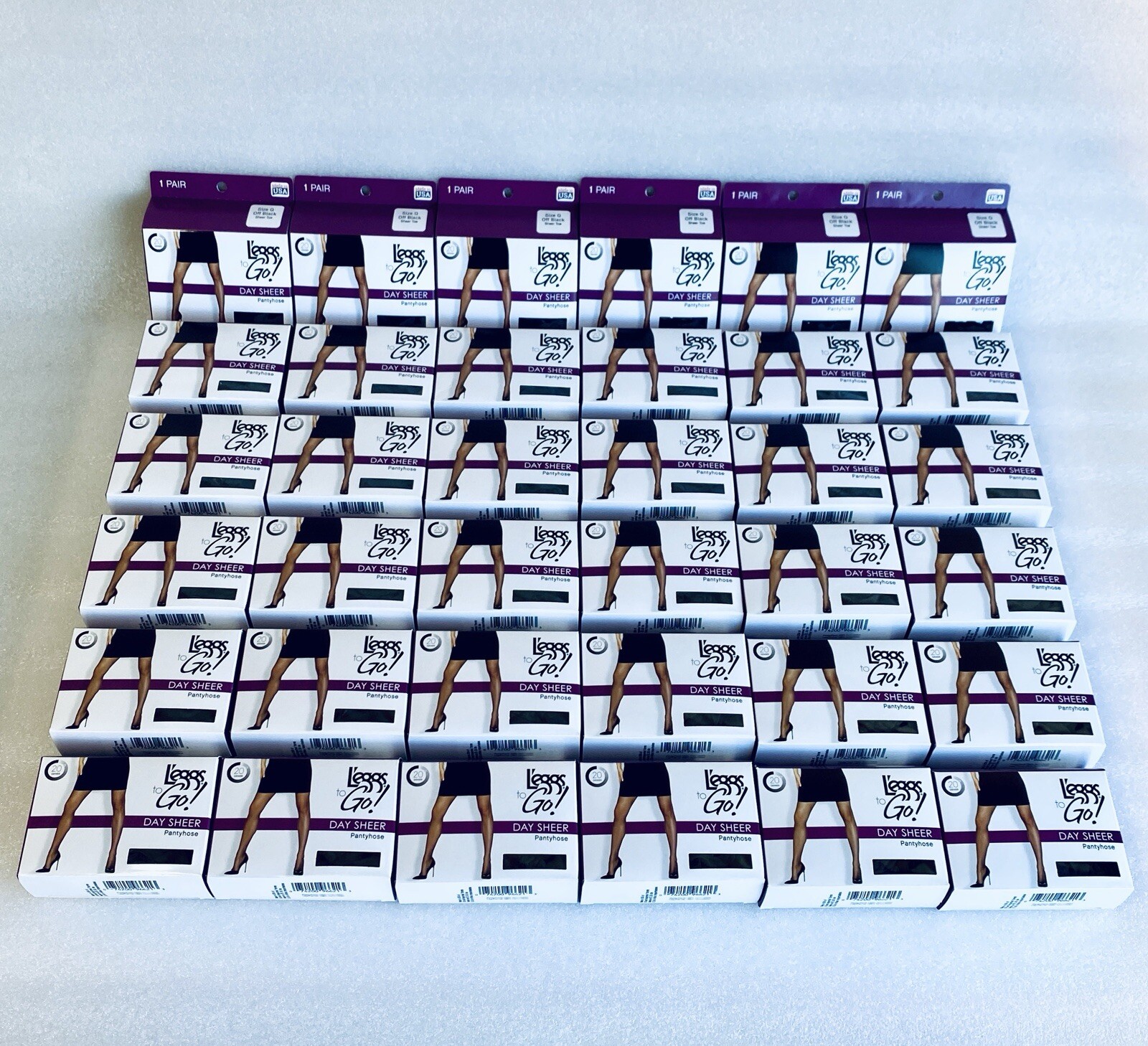 Lot Of 36 New – L’eggs to Go! Day Sheer Pantyhose – Size Q – Off Black Sheer Toe