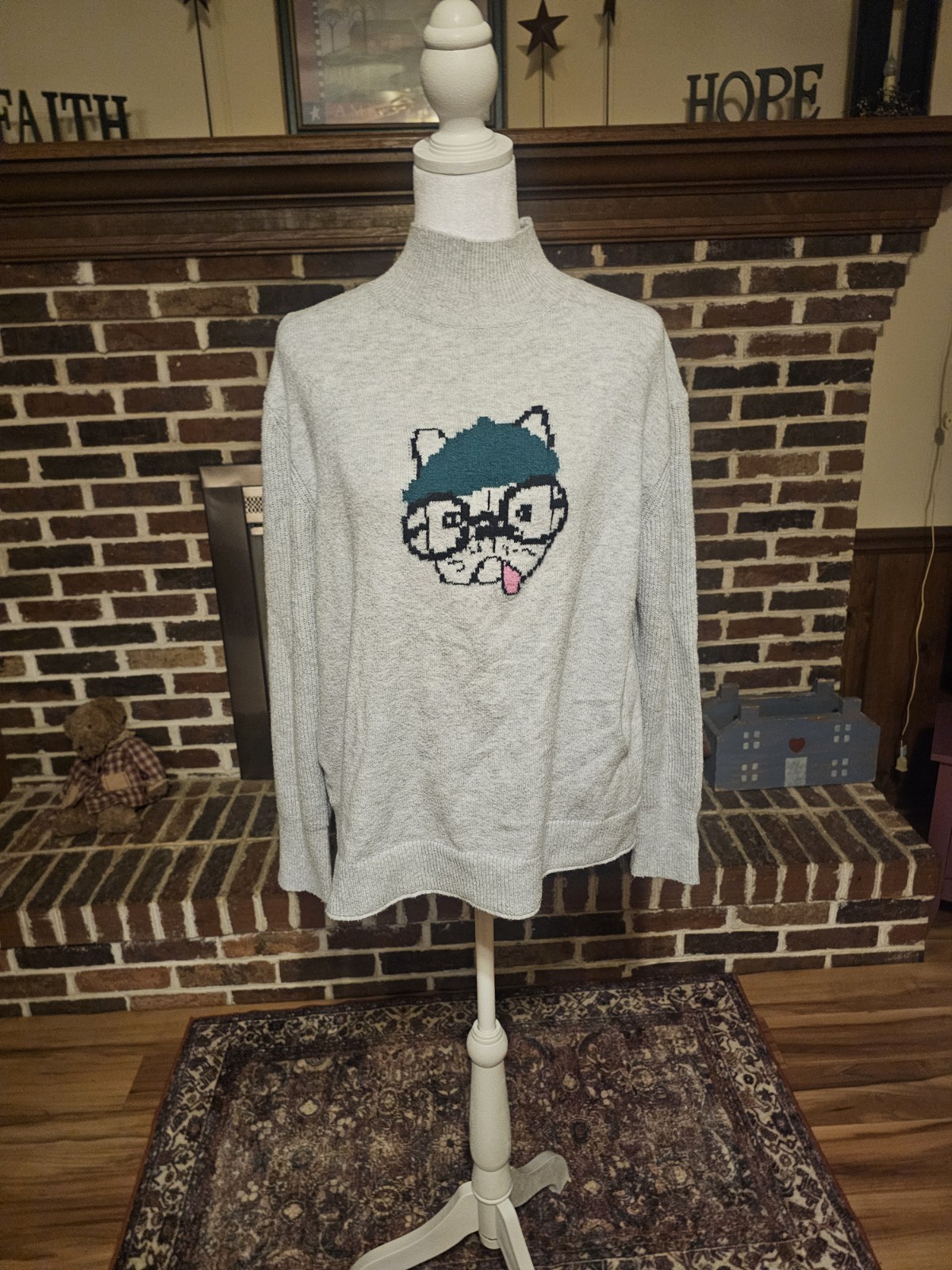 Loft French Bulldog Mockneck Puppy Dog Sweater Soft Cozy Cute Medium