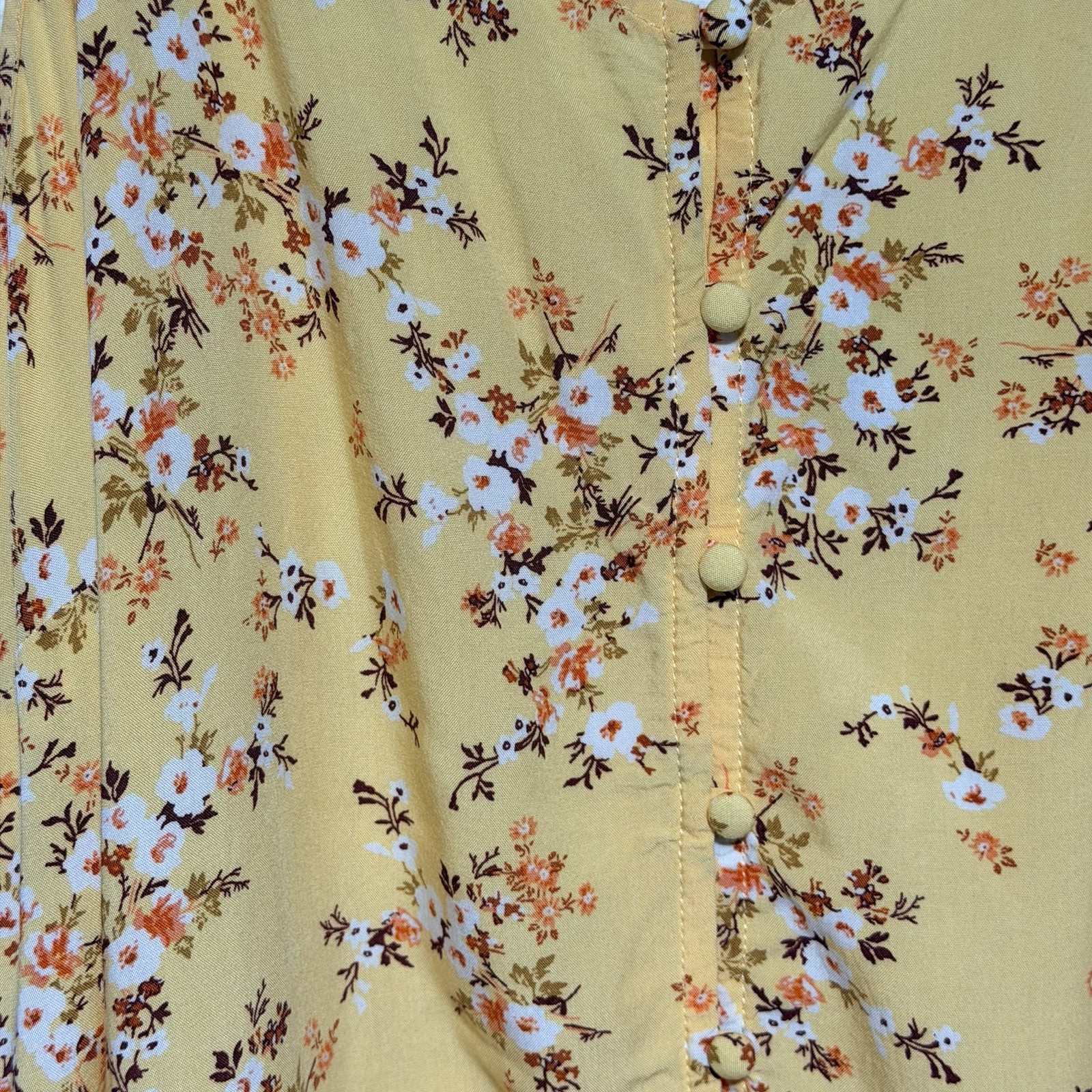 Old Navy Womens L Yellow Floral Woven Rayon V-Neck Button Front Cami Tank Top