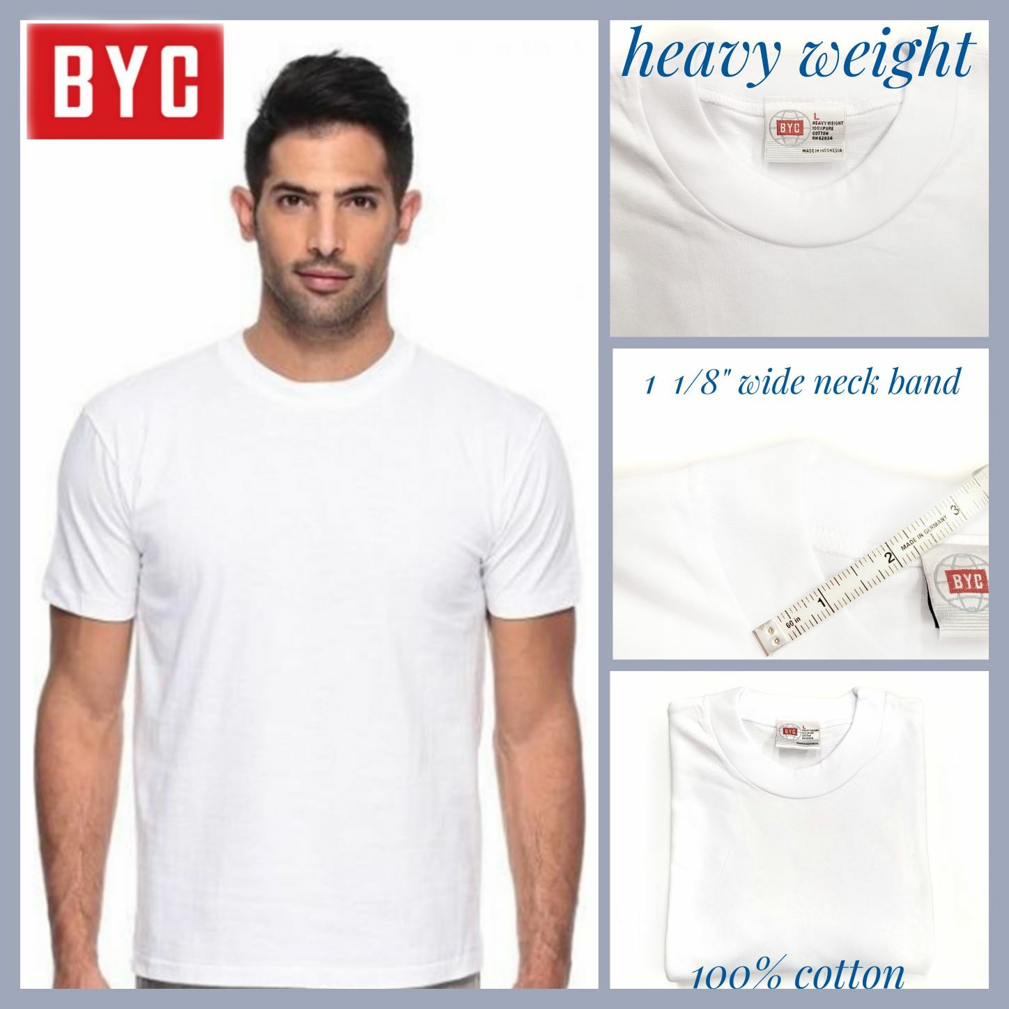 BYC 3 Pack Men 100% Premium Cotton Heavy Weight Crew Solid Short Sleeve T-Shirt