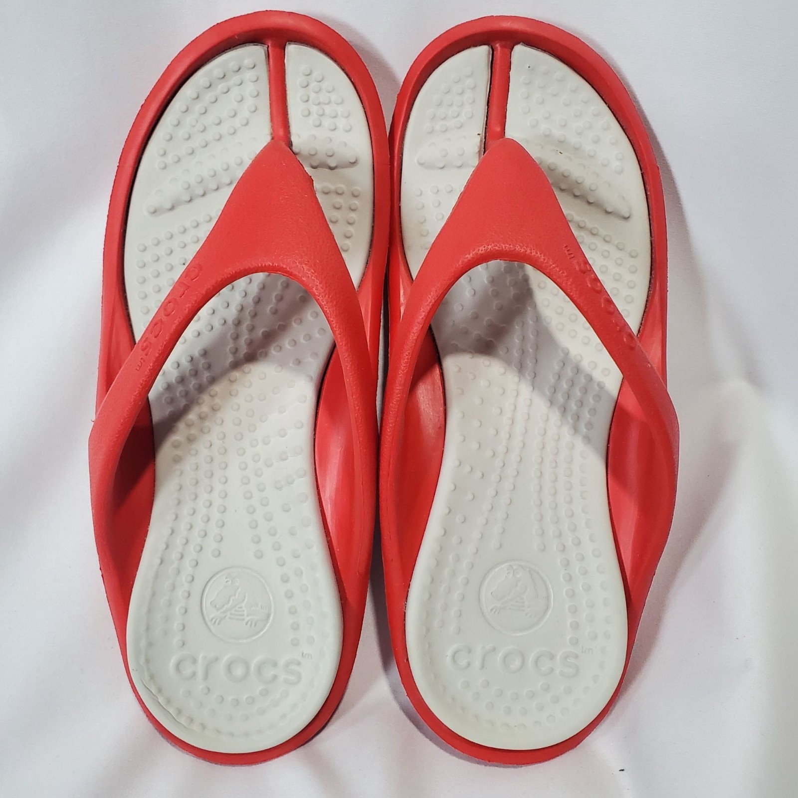 Crocs Red & White Comfort Flip Flop Sandals Size W8 M6 Durable Comfort Thongs