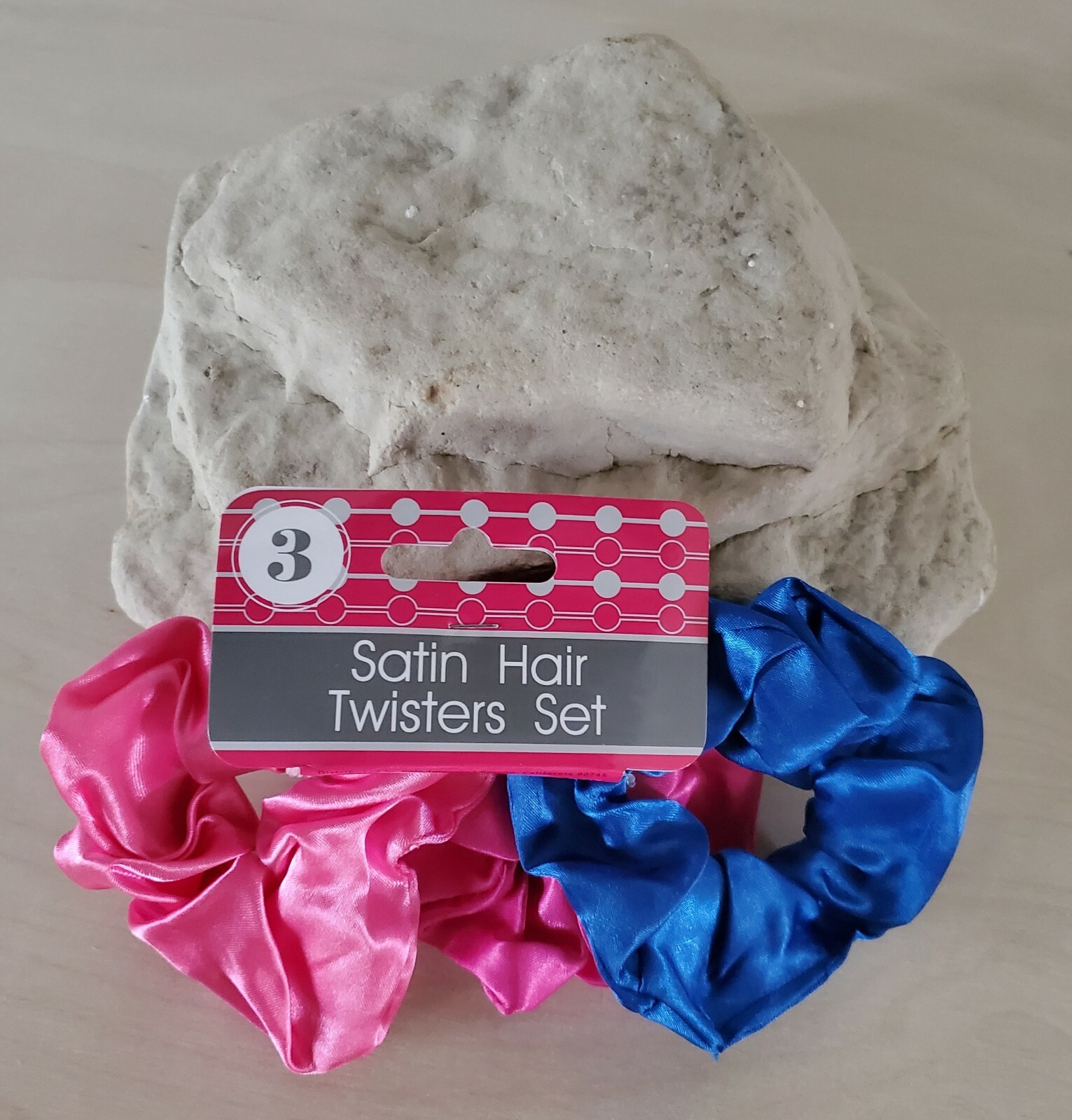 Fabric Ponytail Holders Round 3 Pack Blue Pink Satin Hair Twisters 80s Scrunchy