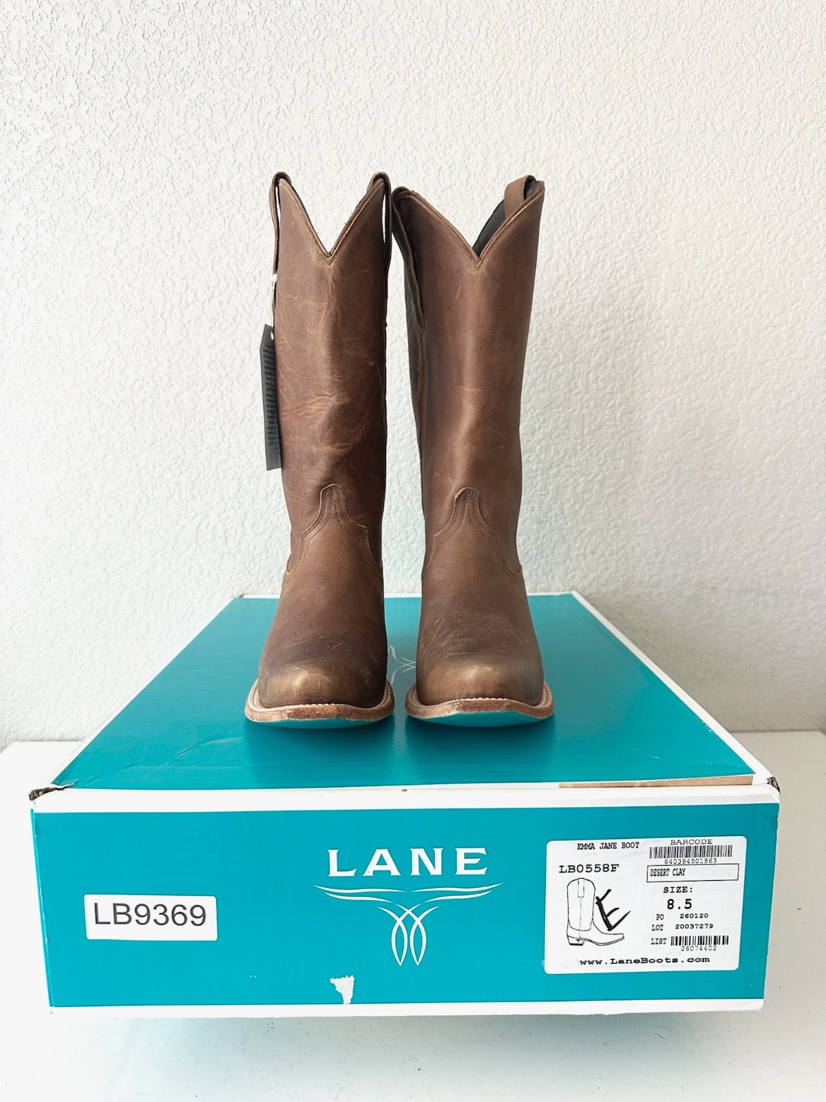 Lane EMMA JANE Brown Cowboy Boots Western Cowgirl Mid Calf Tall Snip Toe 8.5
