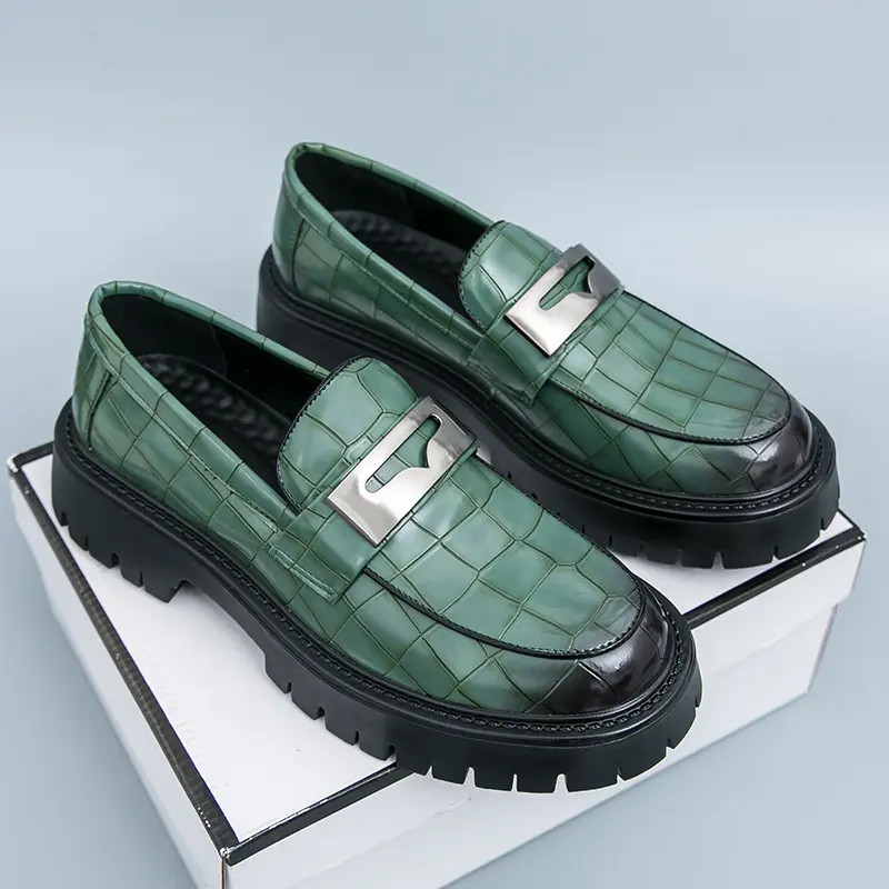 Men’s Slip On Alligator Pattern Platform Faux Leather Dress Shoes Thick Sole New