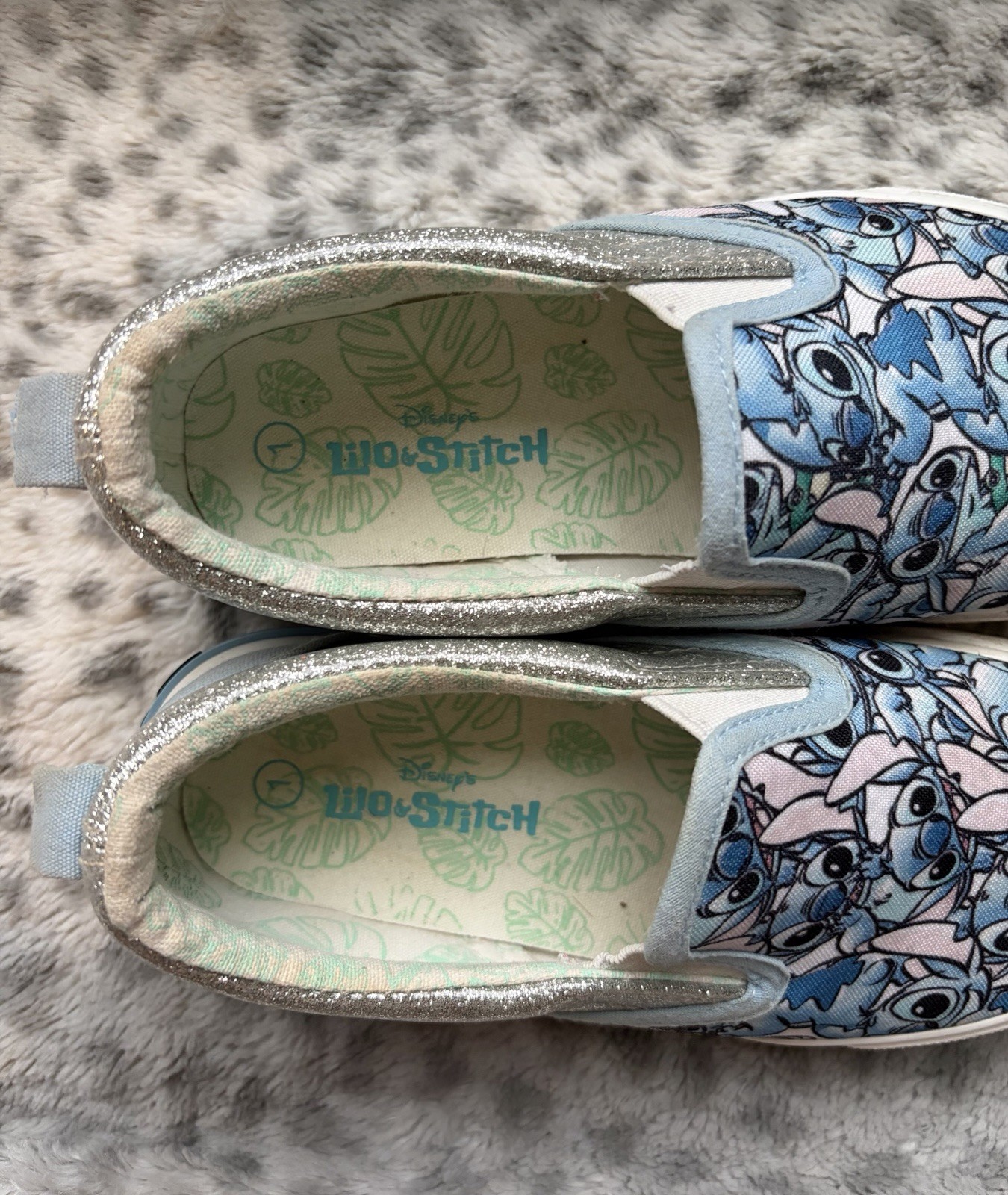 Disney GroundUp Lilo & Stitch Girls Slip-On Sneaker Shoes 1 Glitter Canvas Blue