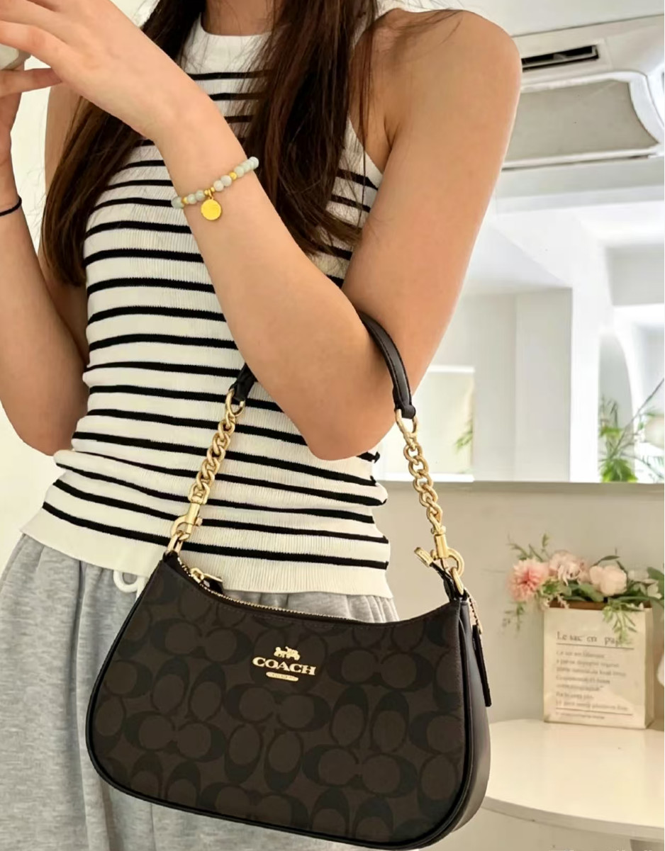 NWT COACH CA548 Teri Shoulder Bag In Signature Canvas/Gold/Brown Free