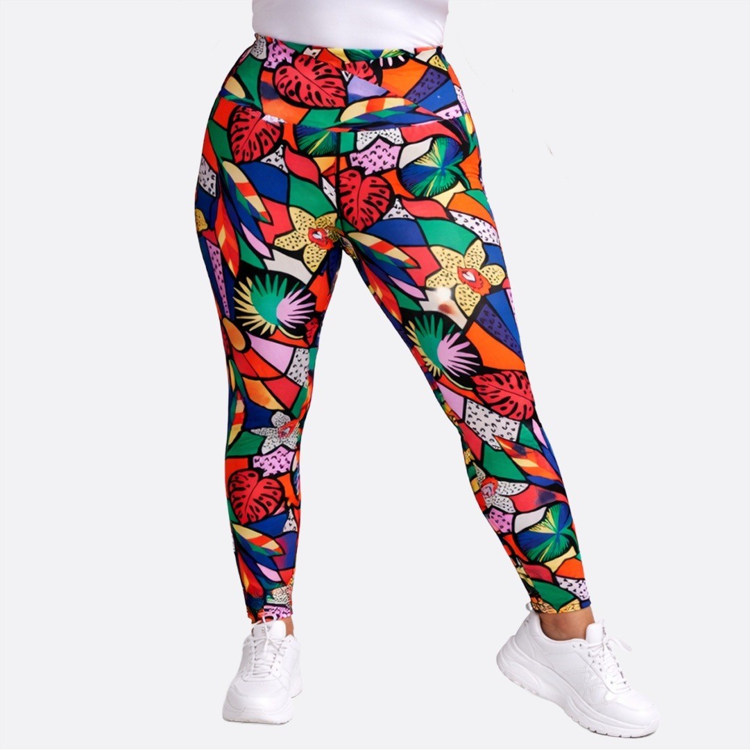 Art to Wear Tropical Pop Art Botanical High Rise Leggings Multicolor 0X L