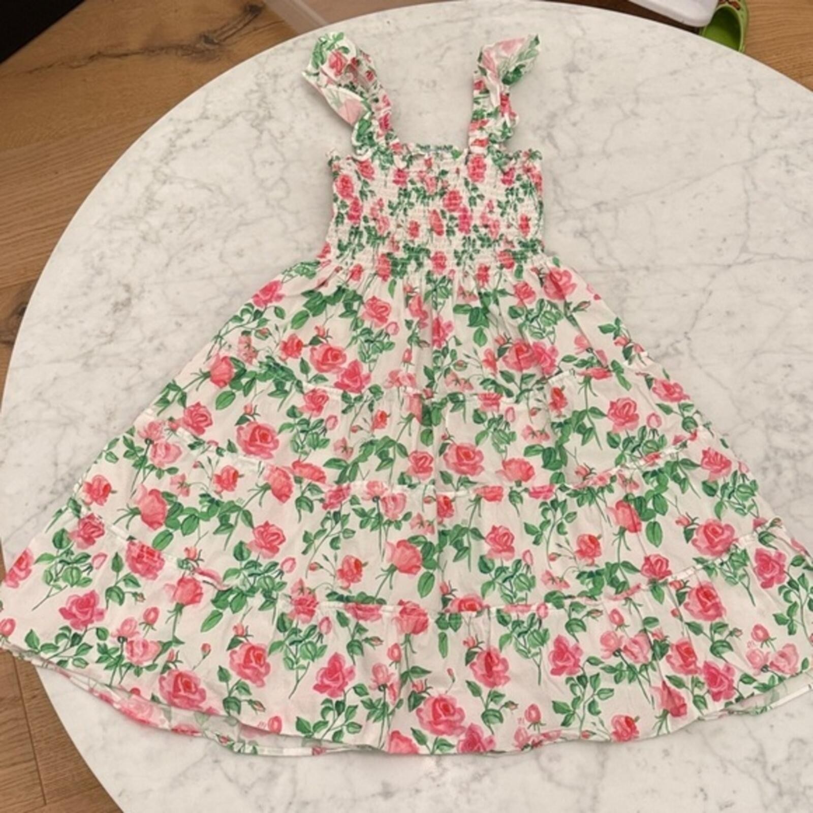 Hill House Home Tiny Ellie Nap Dress Girls 11/12 Pink Roses Smocked