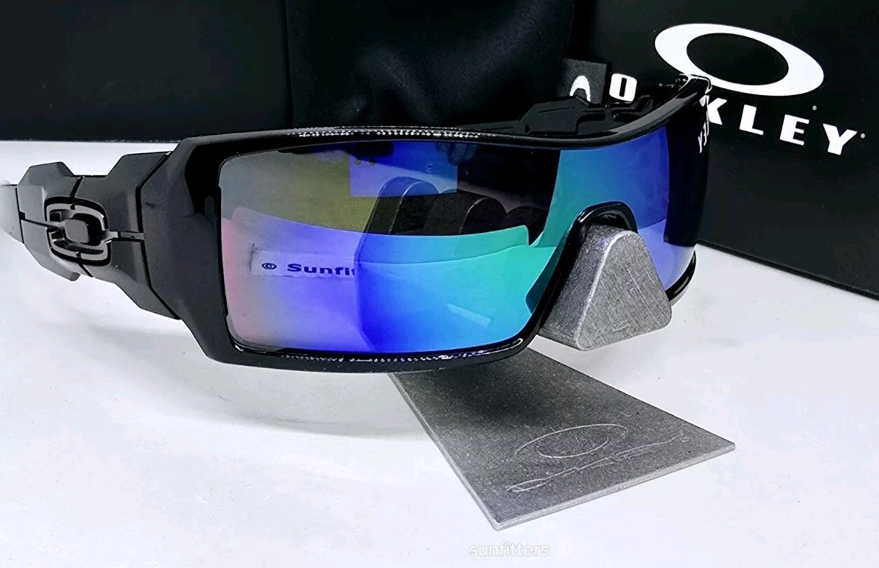 Custom OAKLEY black OIL RIG +(aftermarket) green POLARIZED sunglasses NEW IN BOX