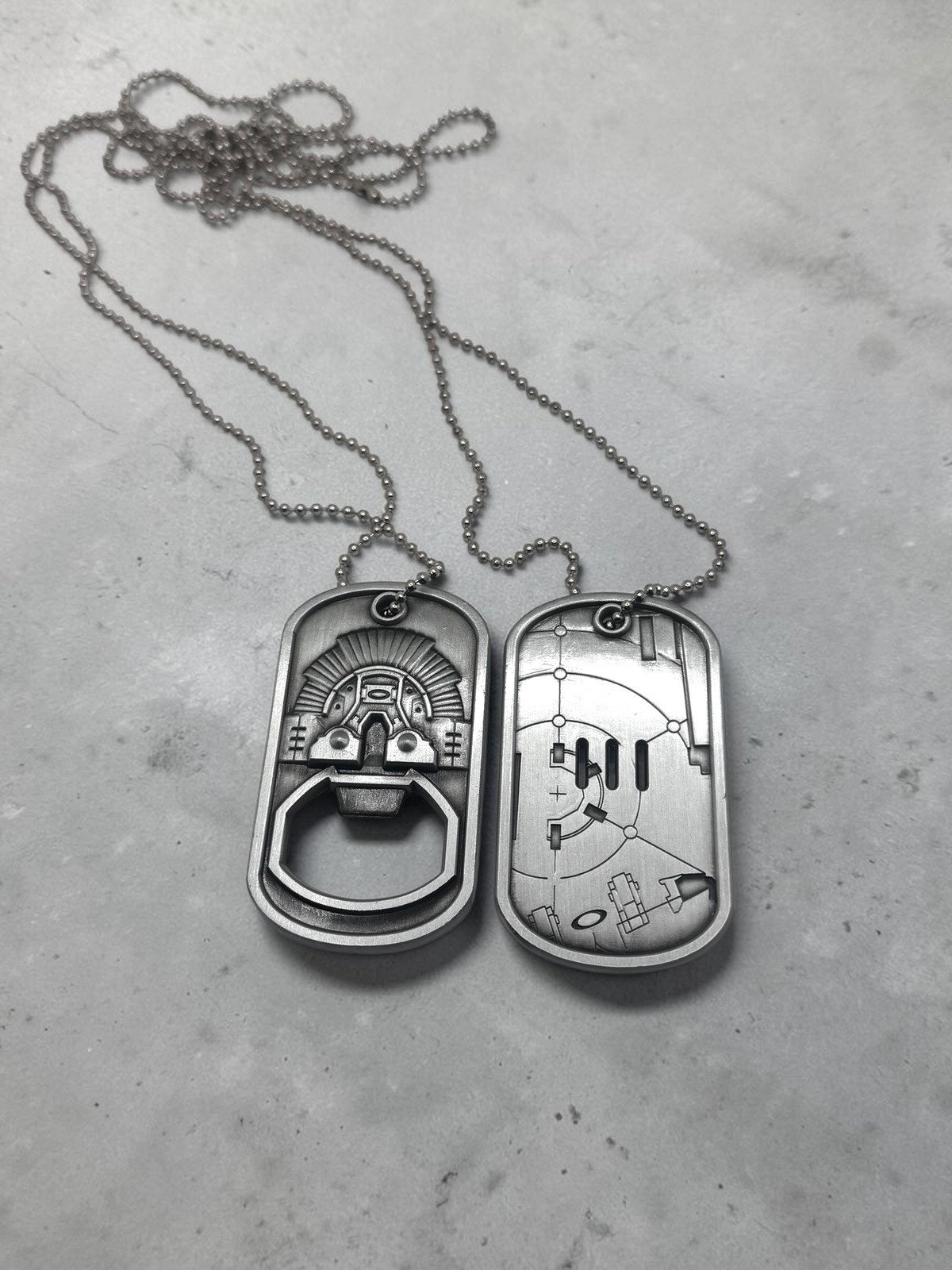 Vintage Oakley Dog Tag Bottle Opener Necklace Lot of 2 Metal 2000s Y2K Archive