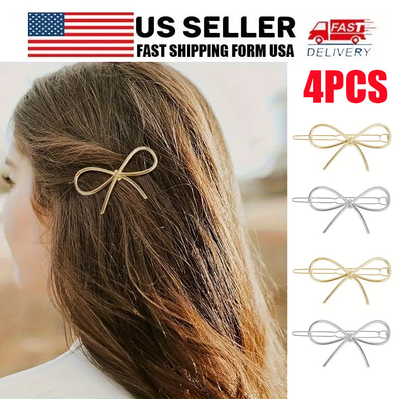Elegant Metal Bowknot Hairpins (4x) – Gold/Silver, Perfect for Women/Girls