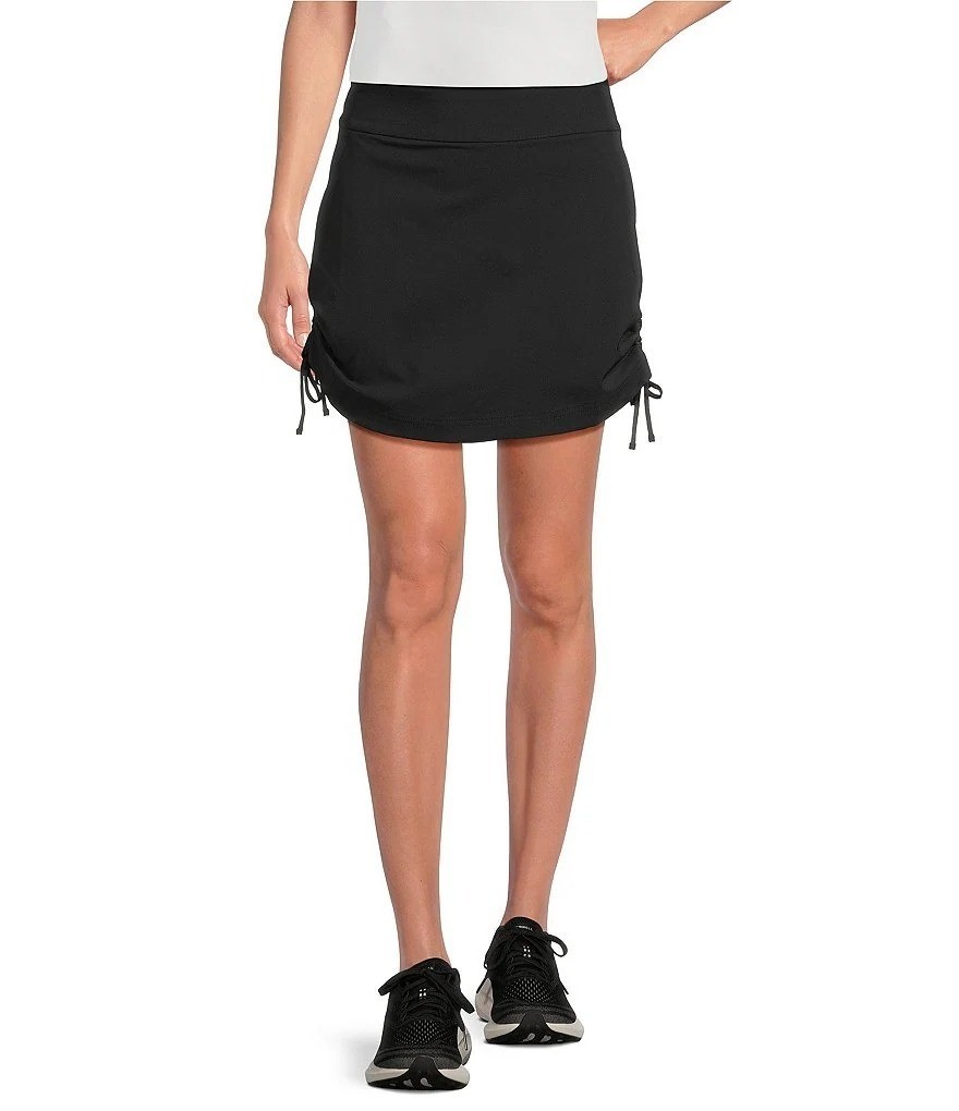 Columbia All Seasons Comfort Stretch Mid Rise Ruched Skort Pockets Size L Black