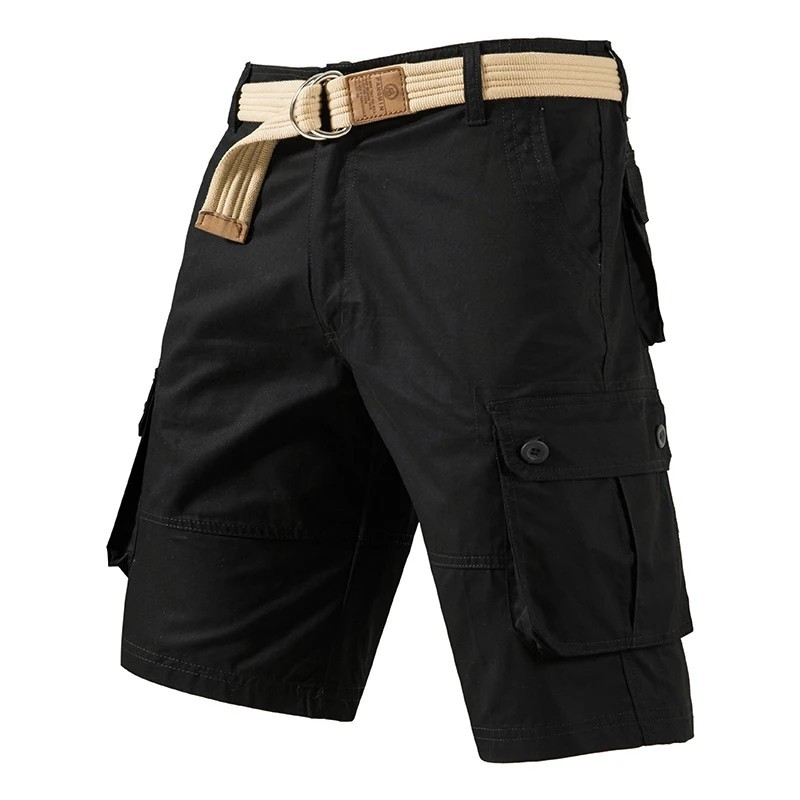 Men’s Cargo Shorts Stretch Lightweight Cotton Twill Multi Pockets Belted Short