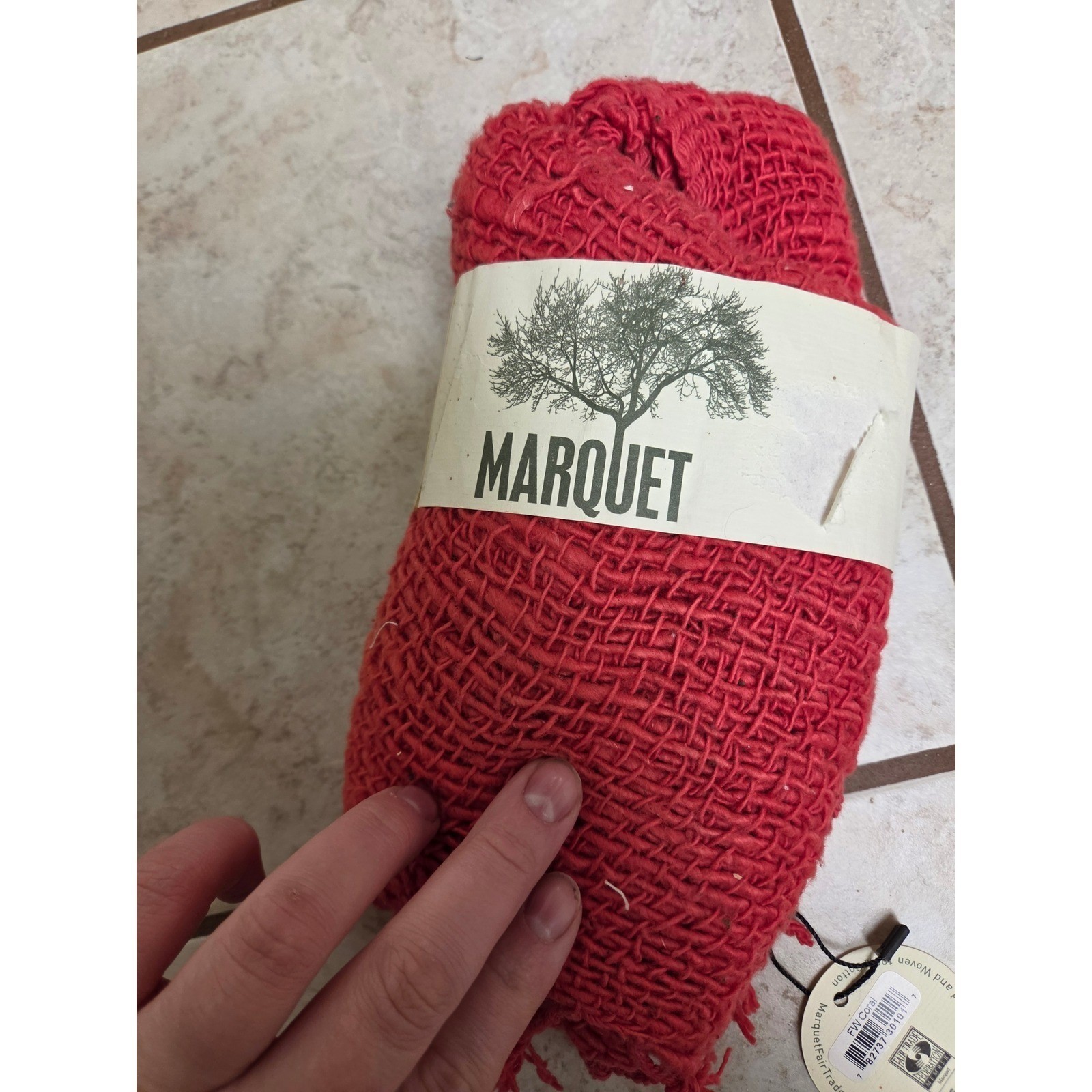 Marquet Fair Trade Free Weave Scarf Coral Red Hand Woven Cotton Ton Fai Thailand
