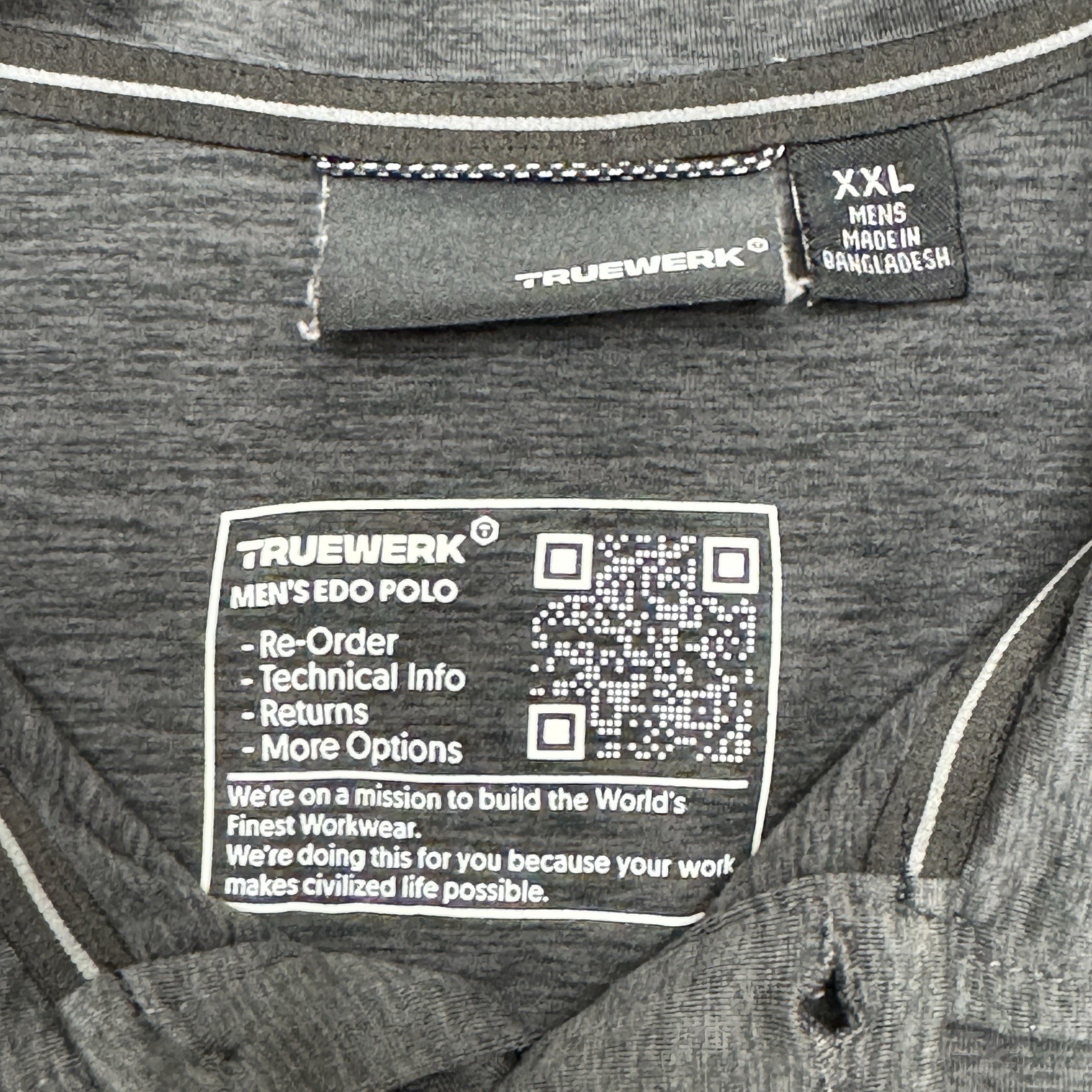 Truewerk EDO Polo Shirt Mens XXL Gray Workwear Tech Performance Stretch