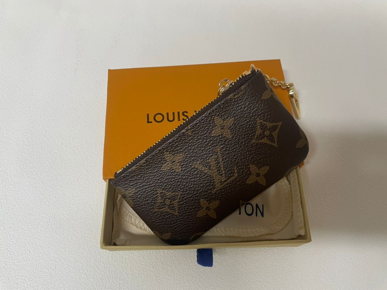 Authentic Louis Vuitton Monogram Key Pouch Pochette Cles Coin Purse W/Box & Bag