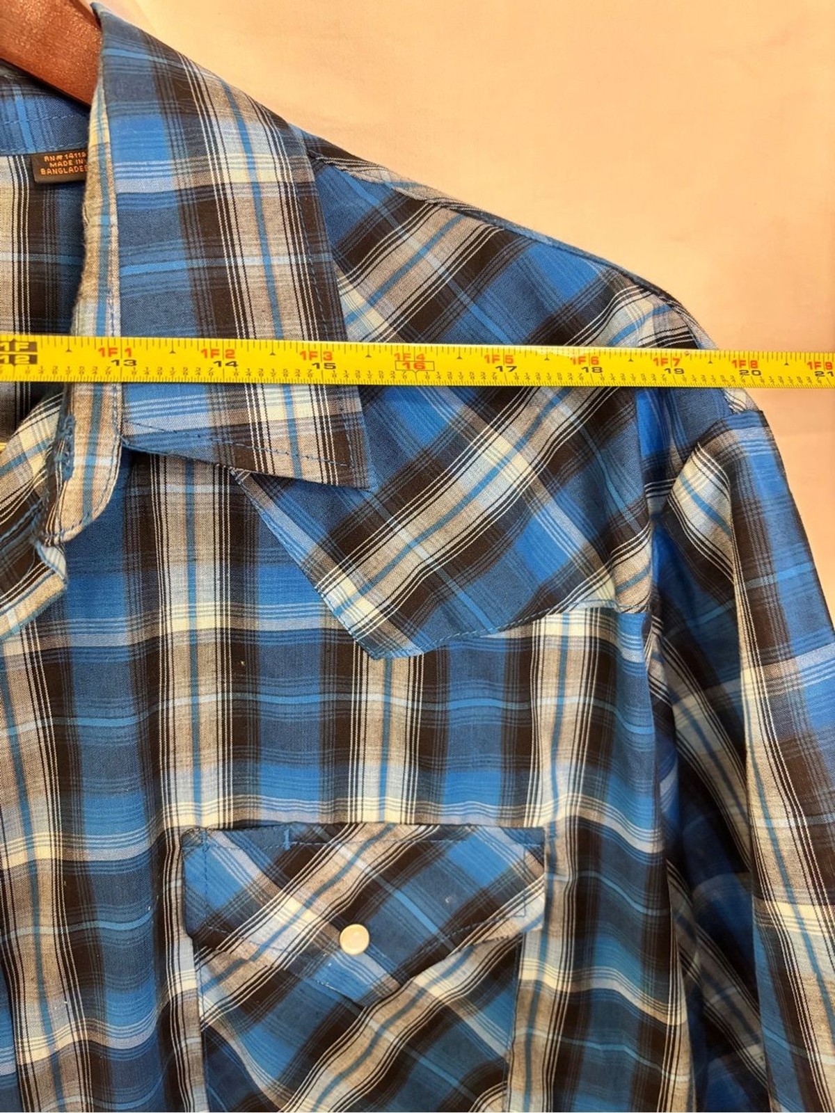 Plains Tall Man 2XL Men’s Blue Plaid Short-Sleeve Western Shirt W/pearl snaps