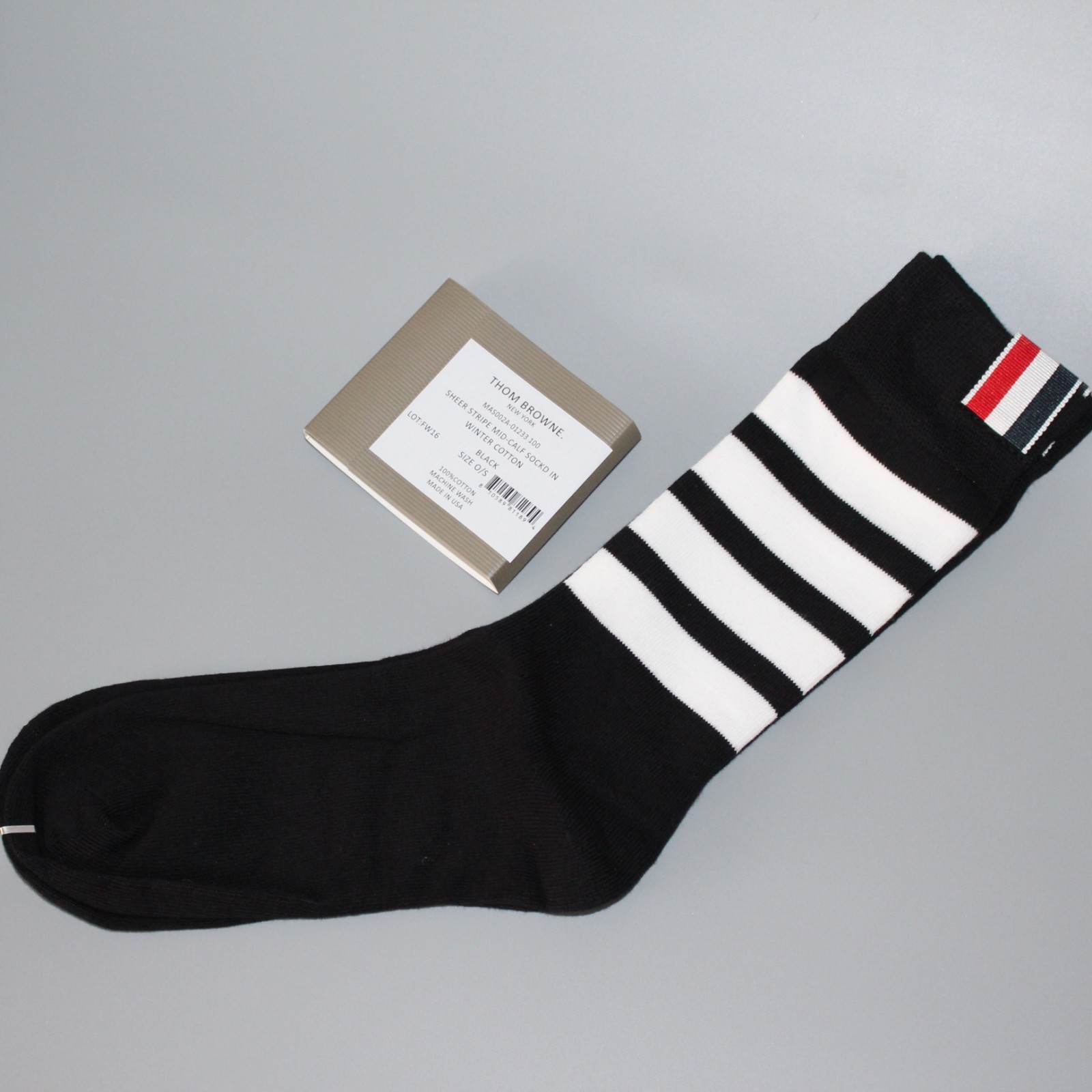 Thom Browne Women Mid Calf Socks Cotton Knit Stripe Black Spring Autumn Style