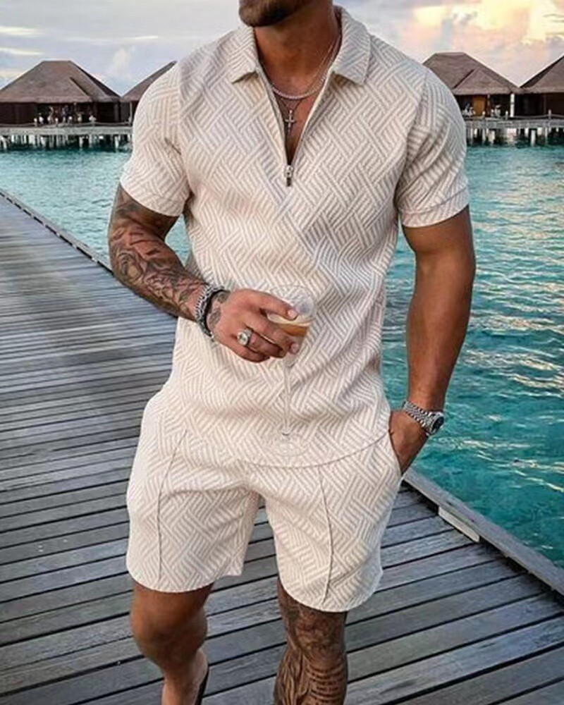 Mens Short Sets 2 Piece Outfits Pol Shirt Casual Short Sleeve and Shorts Set