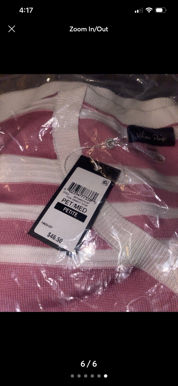 NWT Melissa Paige Women’s Petite Textured Stripe V Neck Top Pink &white Size PM