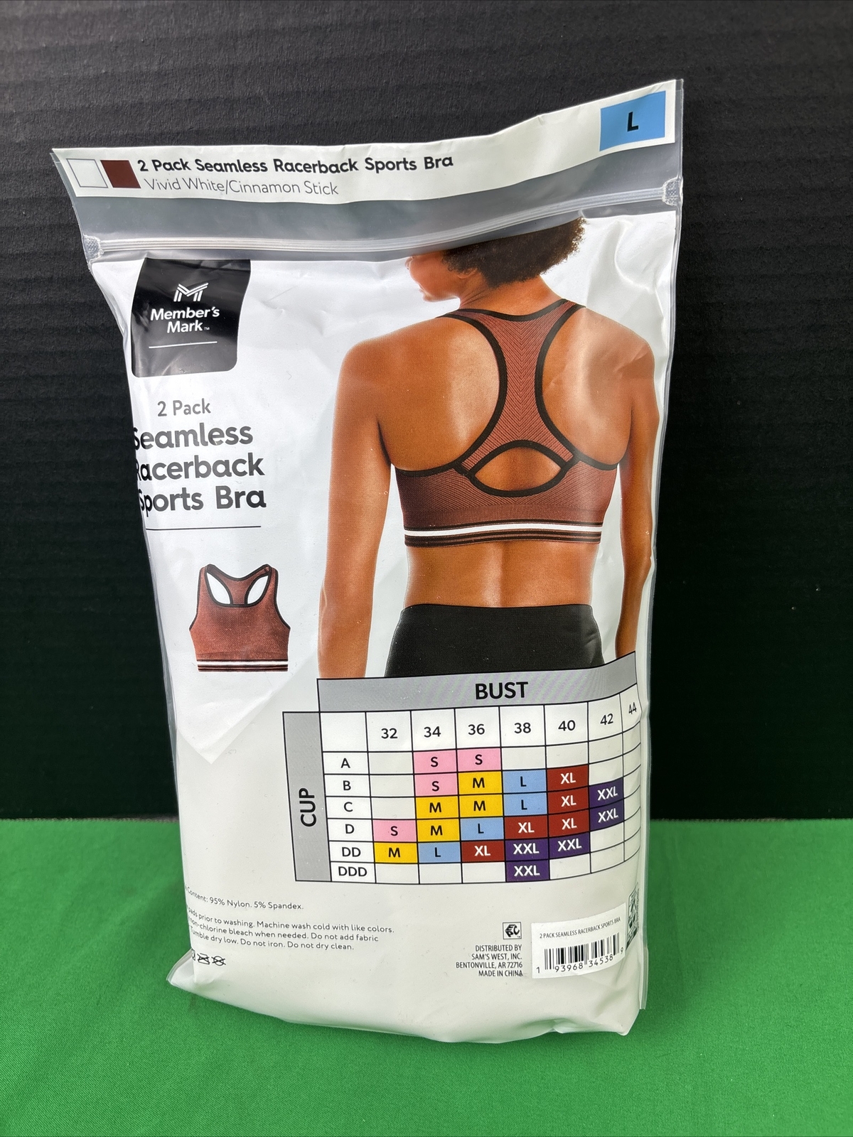 Member’s Mark Ladies 2 Pack Racerback Sports Bra Size L White/Cinnamon