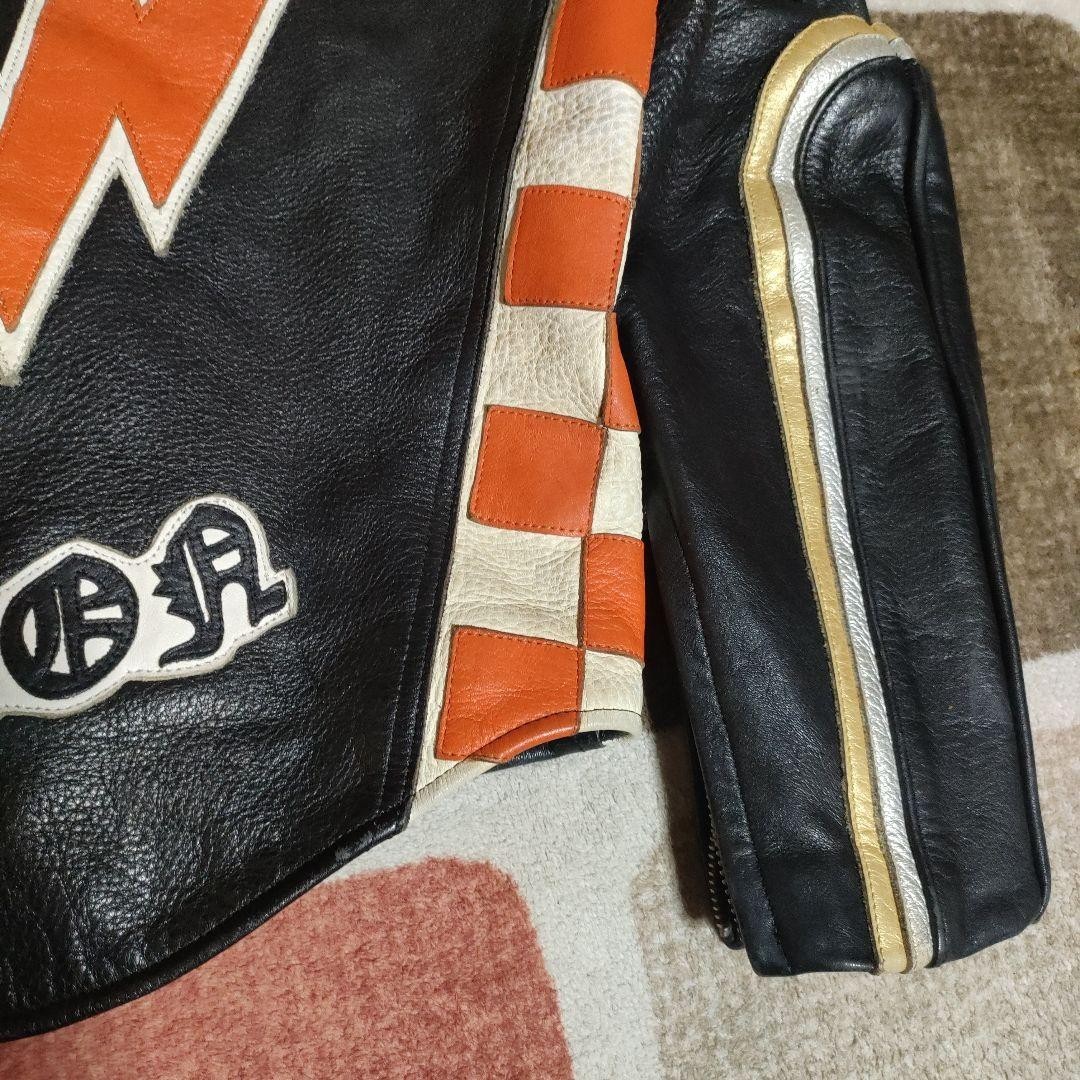 HARLEY DAVIDSON Marlboro Man Leather Jacket Black Orange Biker Mens