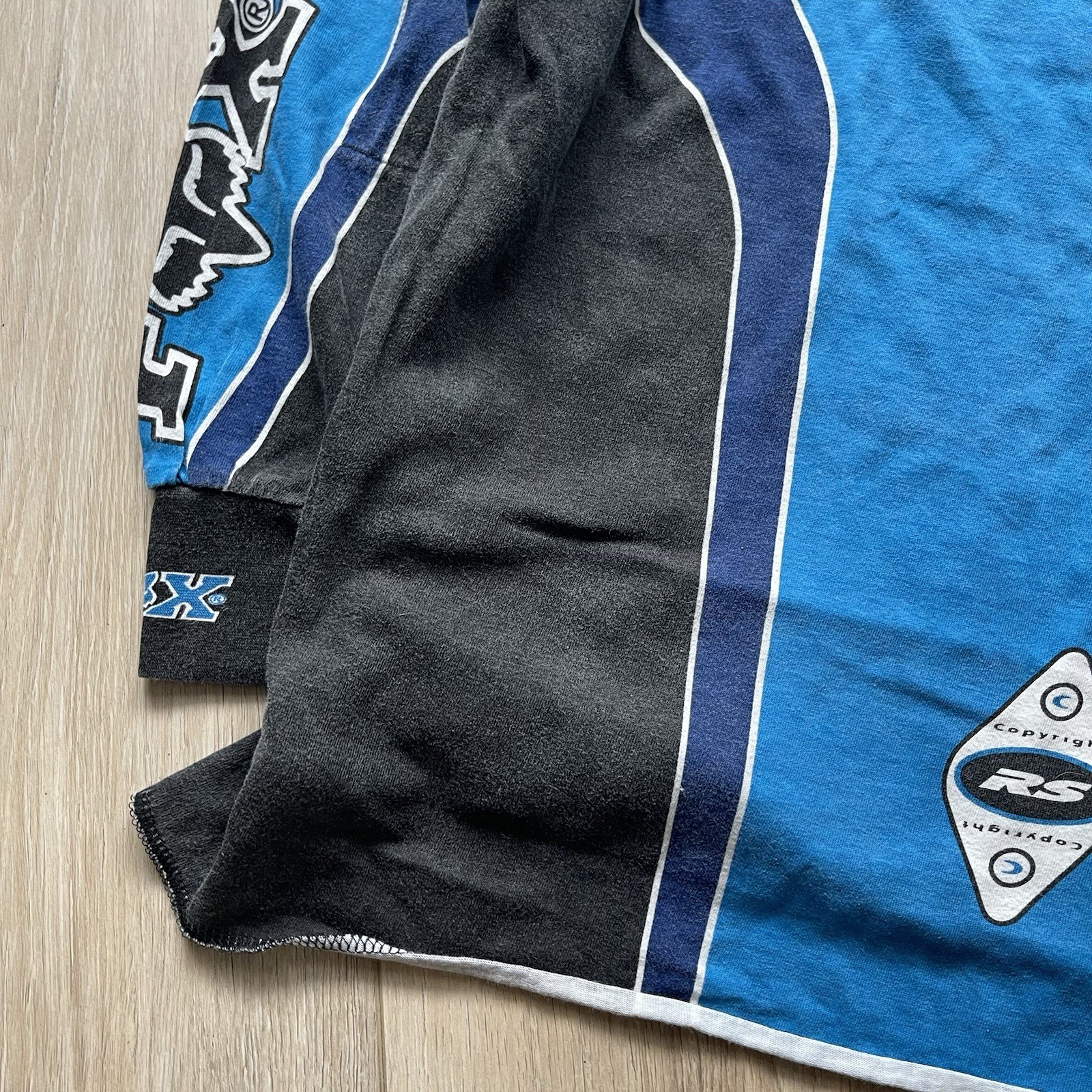 VTG 90s Fox Racing RS Single Stitch AOP Graphic Racing Mock Neck Jersey Sz XL