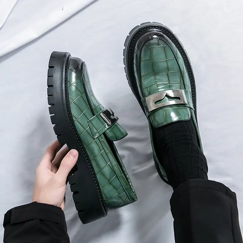 Men’s Slip On Alligator Pattern Platform Faux Leather Dress Shoes Thick Sole New