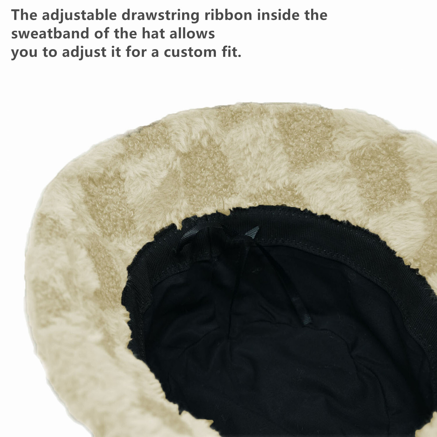 Women’s Winter Plush Fluffy Bucket Hat Faux Fur Lining Cozy Check Wide Brim Cap