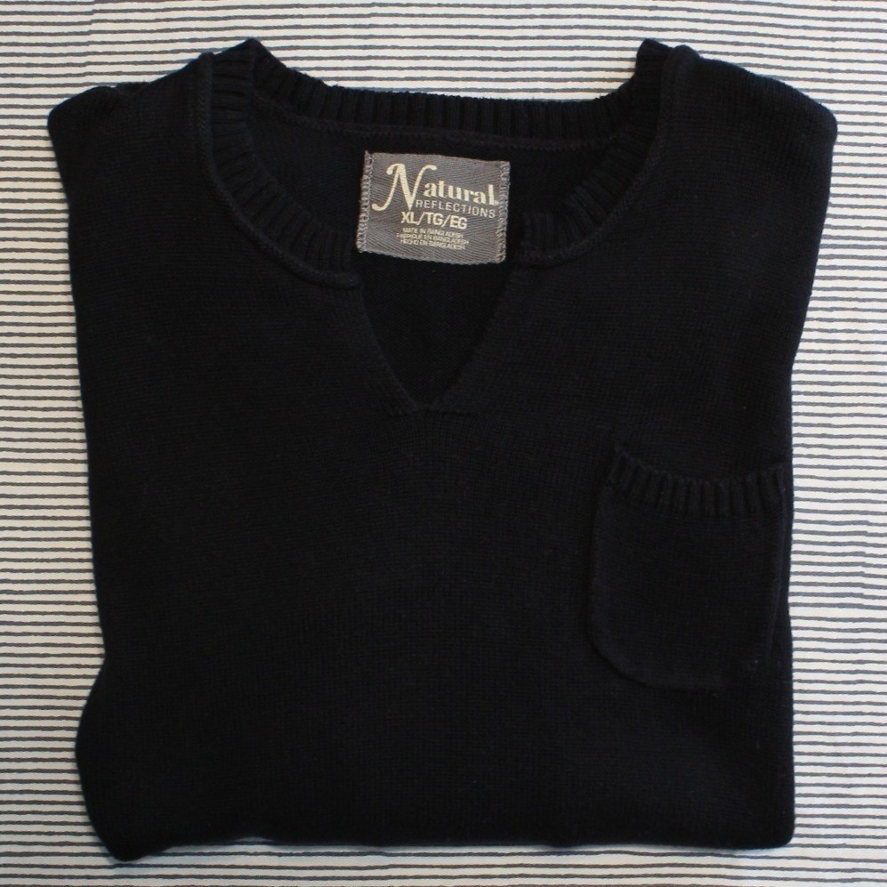 Natural Reflections $XL $49 Black Notched Neck Chest Pocket Cotton Blend Sweater