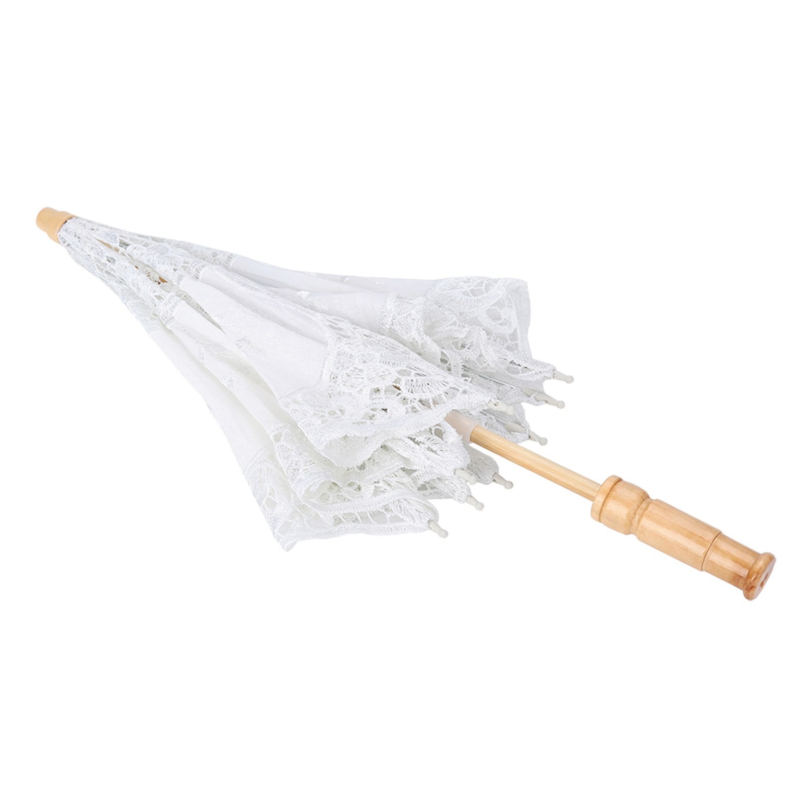 Handmade Lace Flower Embroidery Parasol Wedding Bride Photography Umbrella White
